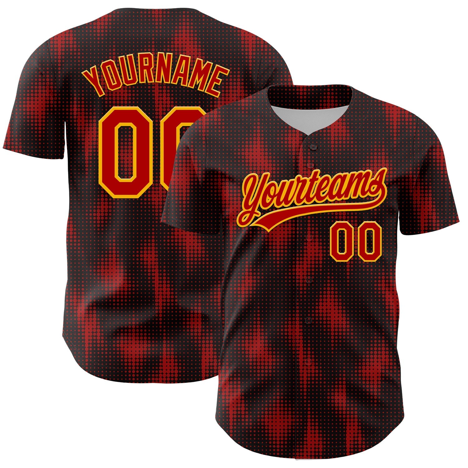 Custom Black Red-Gold 3D Pattern Design Halftone Dots Authentic Baseball Jersey baseball jersey product view 1