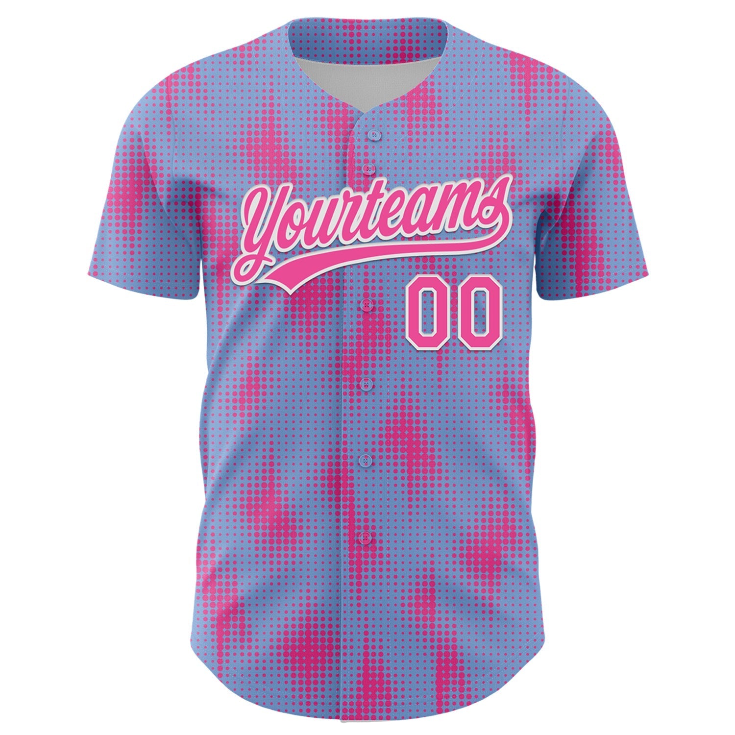 Custom Light Blue Pink-White 3D Pattern Design Halftone Dots Authentic Baseball Jersey baseball jersey product view 2