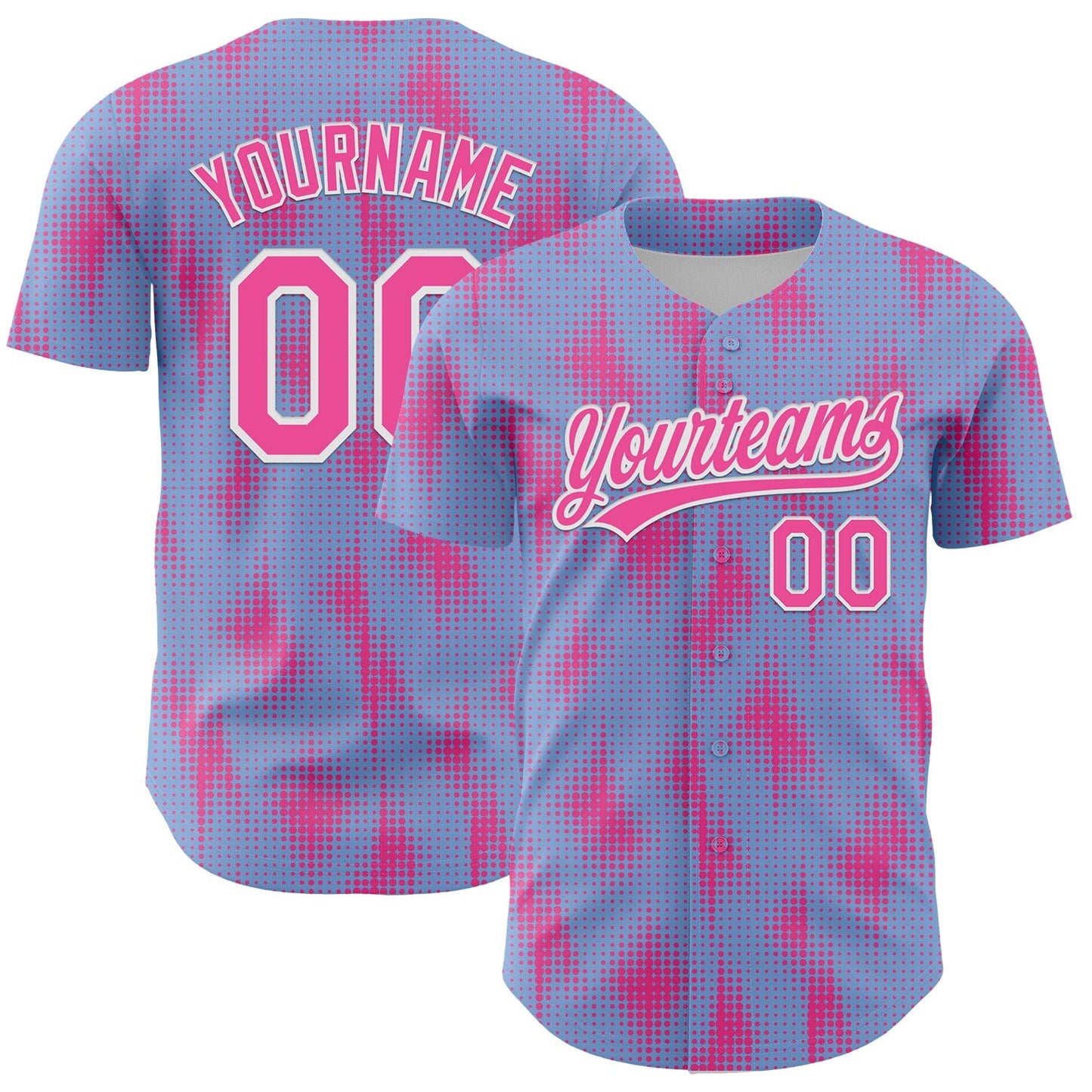 Custom Light Blue Pink-White 3D Pattern Design Halftone Dots Authentic Baseball Jersey baseball jersey product view 1