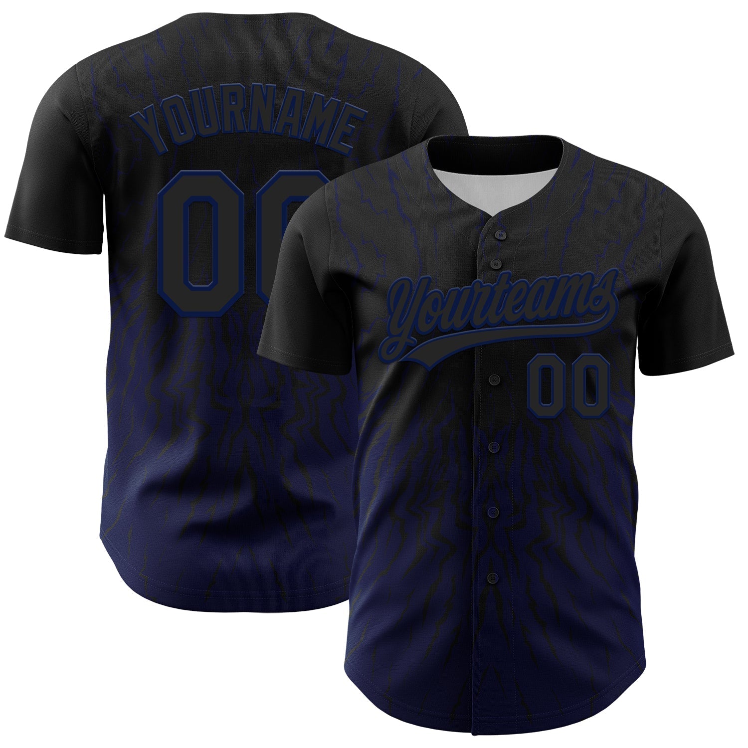 Custom Black Navy 3D Pattern Design Abstract Wave Authentic Baseball Jersey baseball jersey product view 1