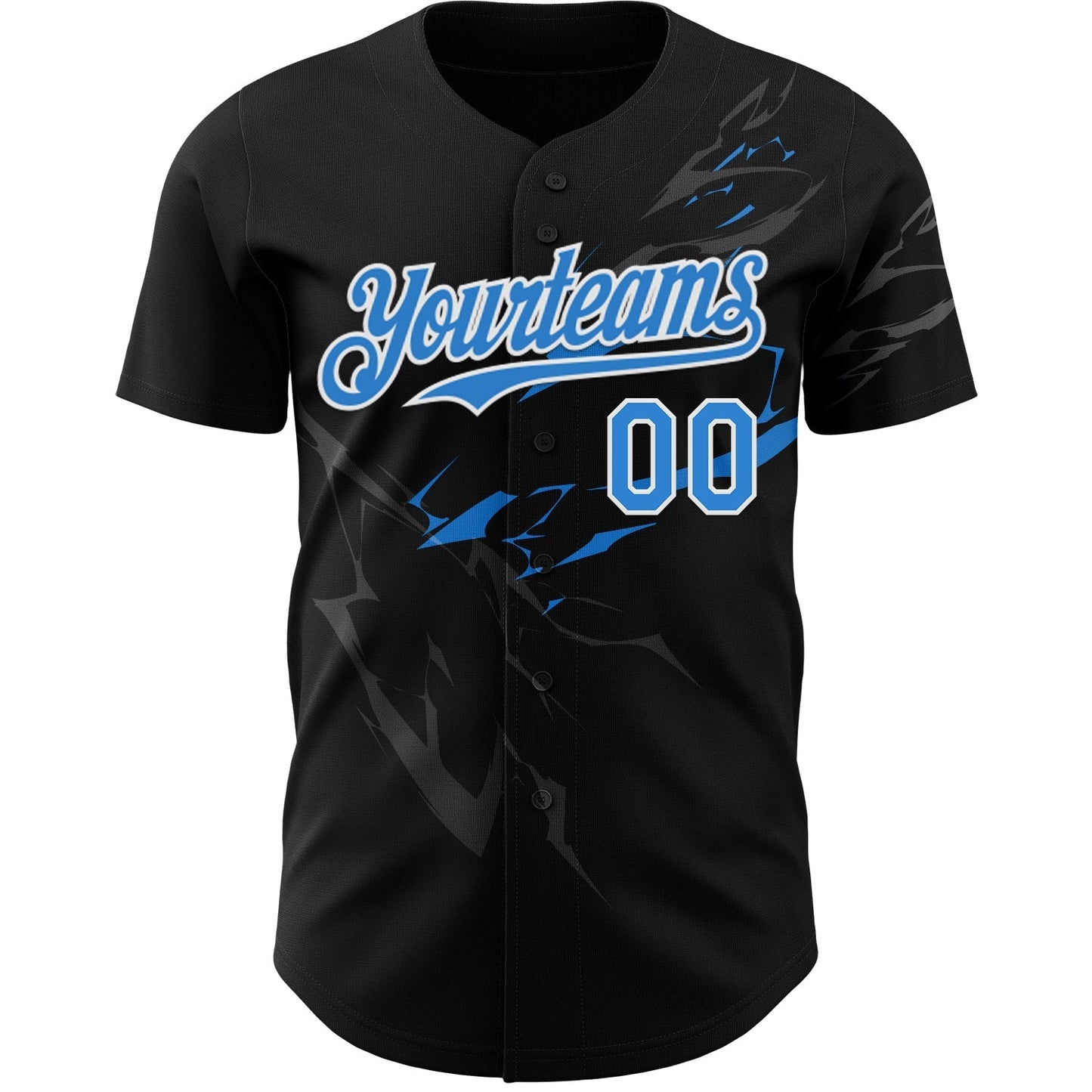 Custom Black Electric Blue-White 3D Pattern Design Lightning Authentic Baseball Jersey baseball jersey product view 2