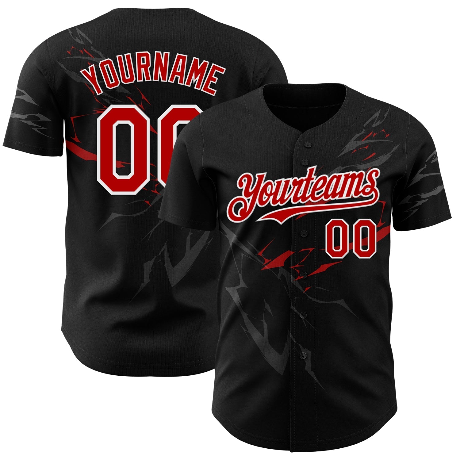 Custom Black Red-White 3D Pattern Design Lightning Authentic Baseball Jersey baseball jersey product view 1