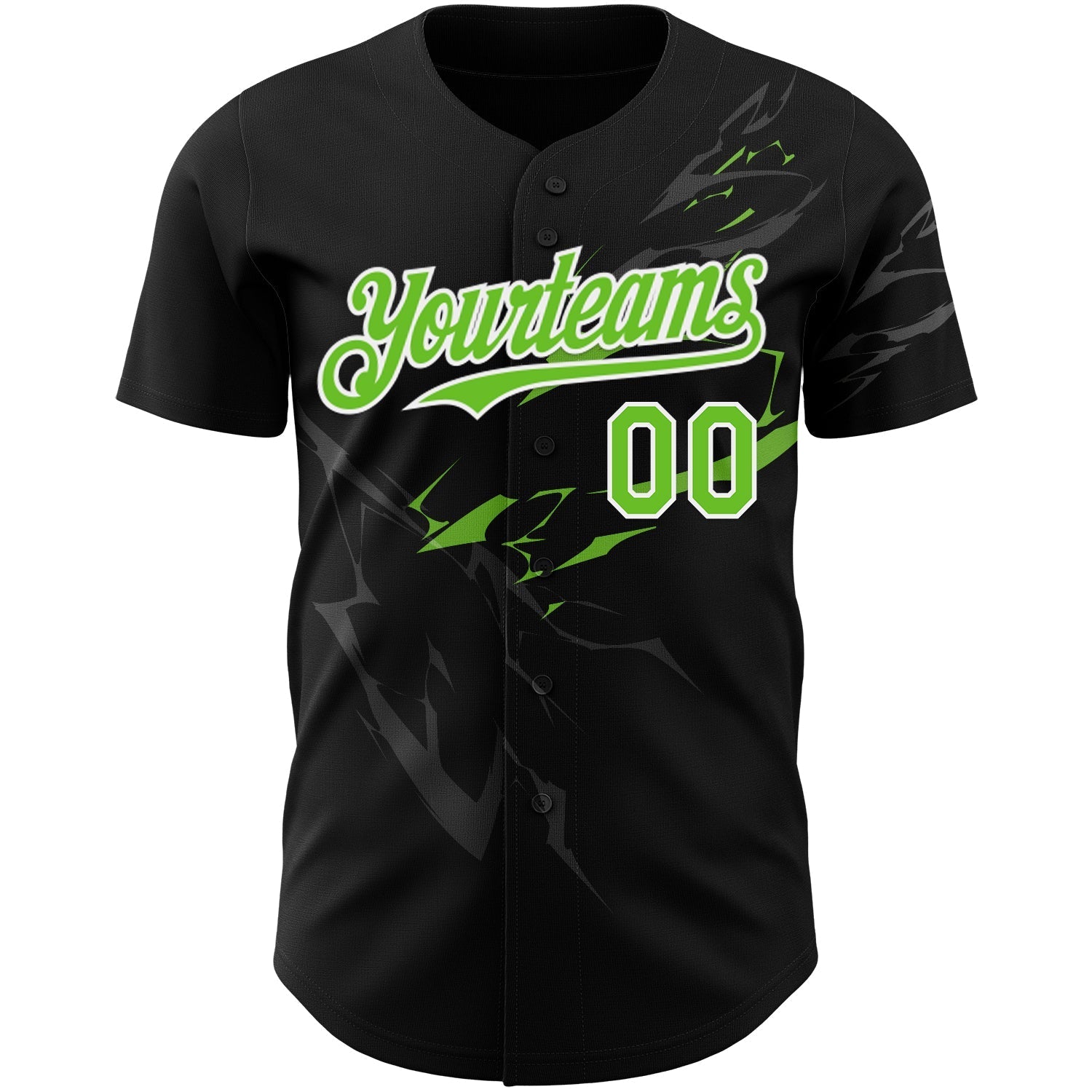 Custom Black Neon Green-White 3D Pattern Design Lightning Authentic Baseball Jersey baseball jersey product view 2