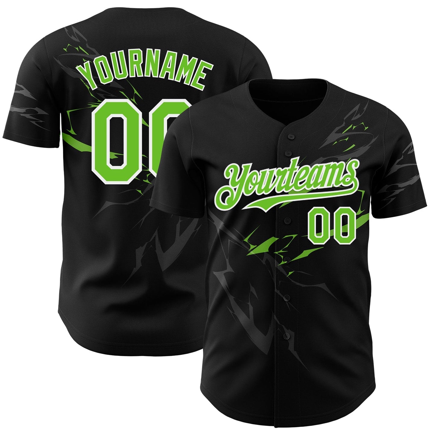 Custom Black Neon Green-White 3D Pattern Design Lightning Authentic Baseball Jersey baseball jersey product view 1