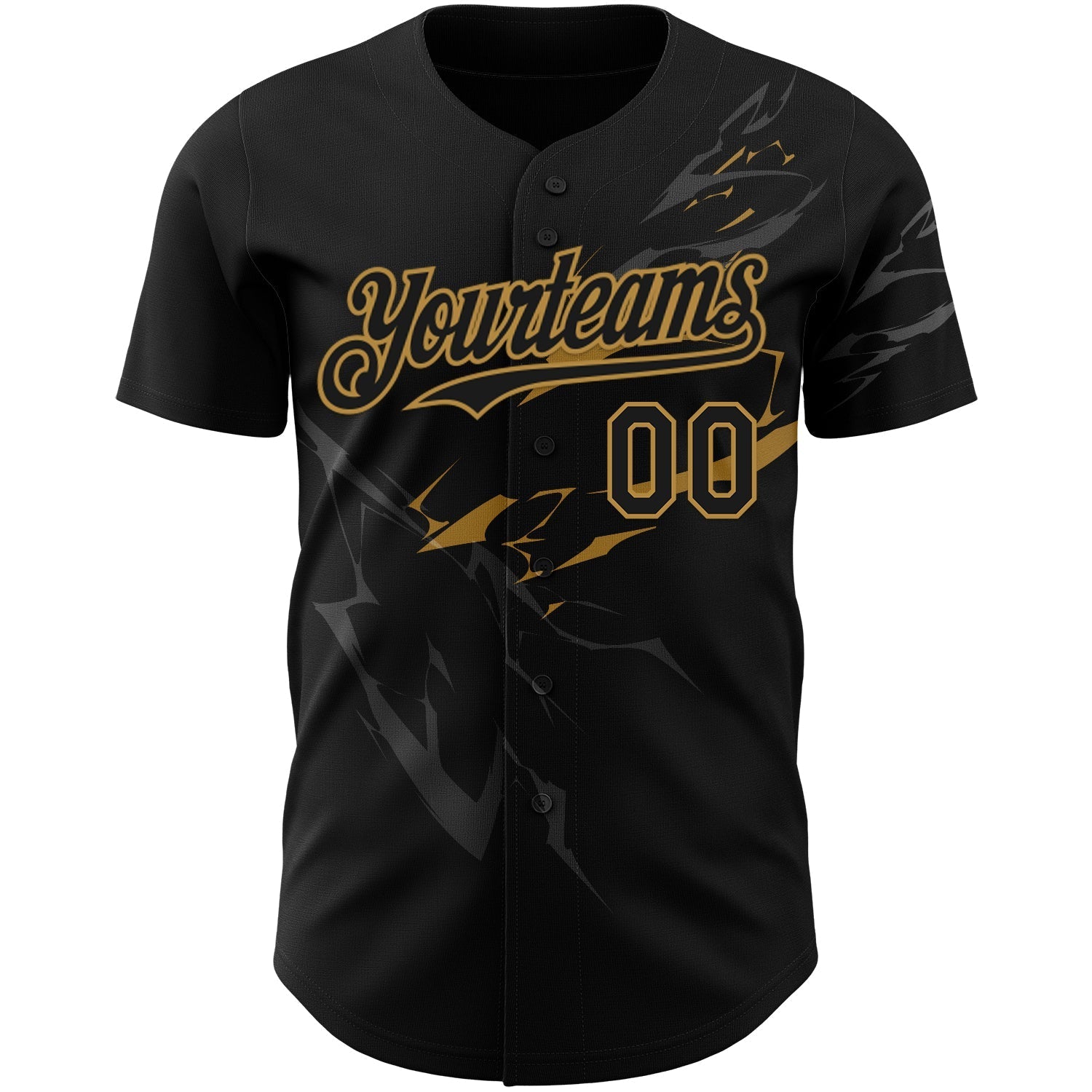 Custom Black Old Gold 3D Pattern Design Lightning Authentic Baseball Jersey baseball jersey product view 2