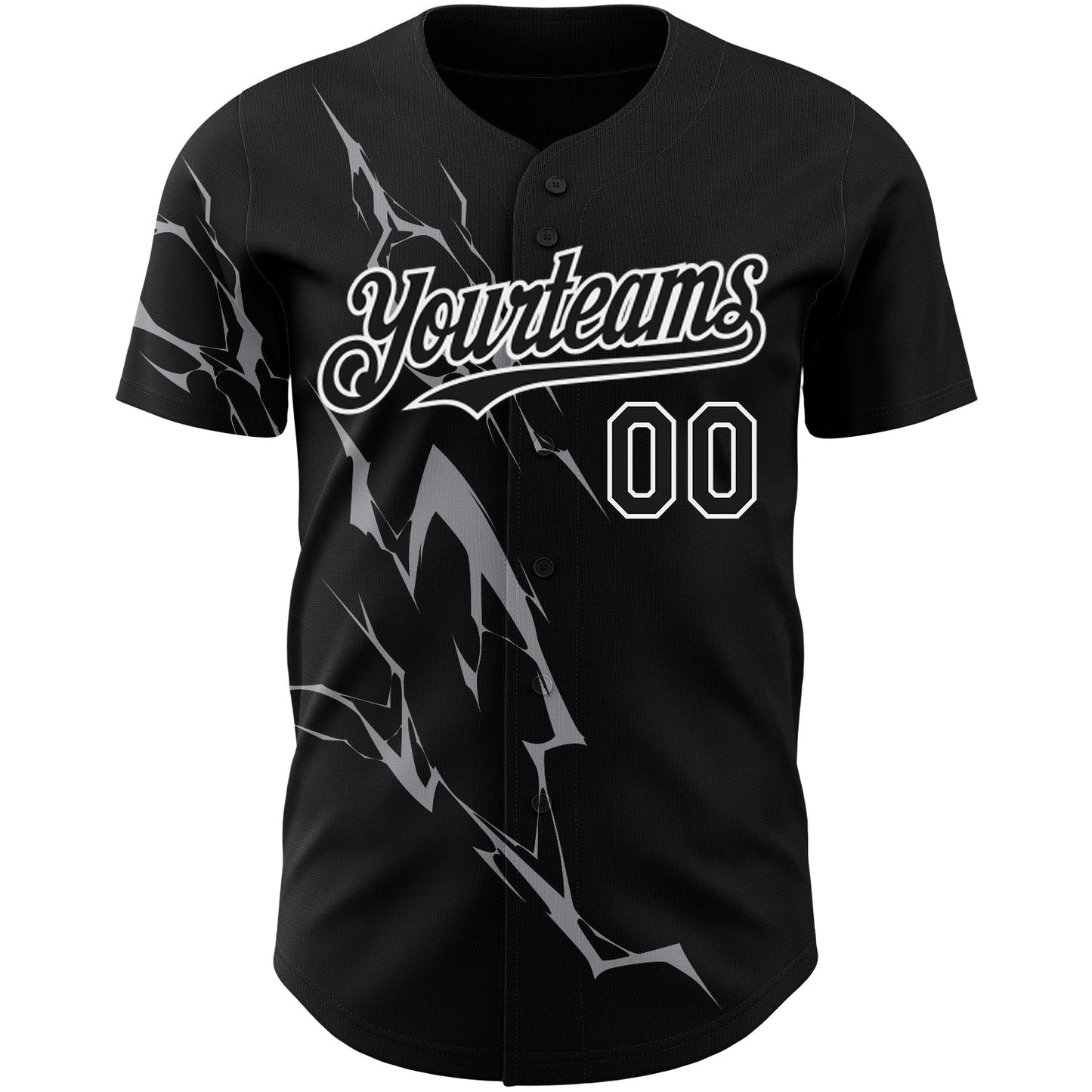 Custom Black Gray-White 3D Pattern Design Lightning Authentic Baseball Jersey baseball jersey product view 2