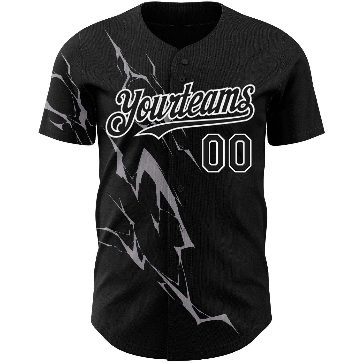 Custom Black Gray-White 3D Pattern Design Lightning Authentic Baseball Jersey baseball jersey product view 2