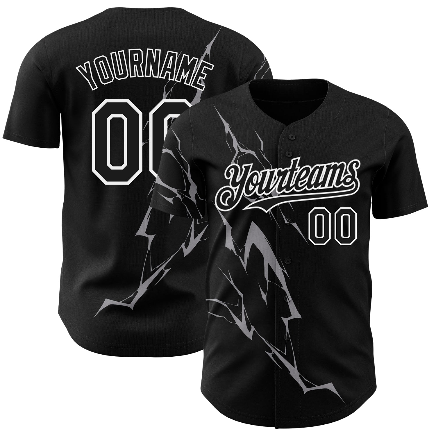 Custom Black Gray-White 3D Pattern Design Lightning Authentic Baseball Jersey baseball jersey product view 1