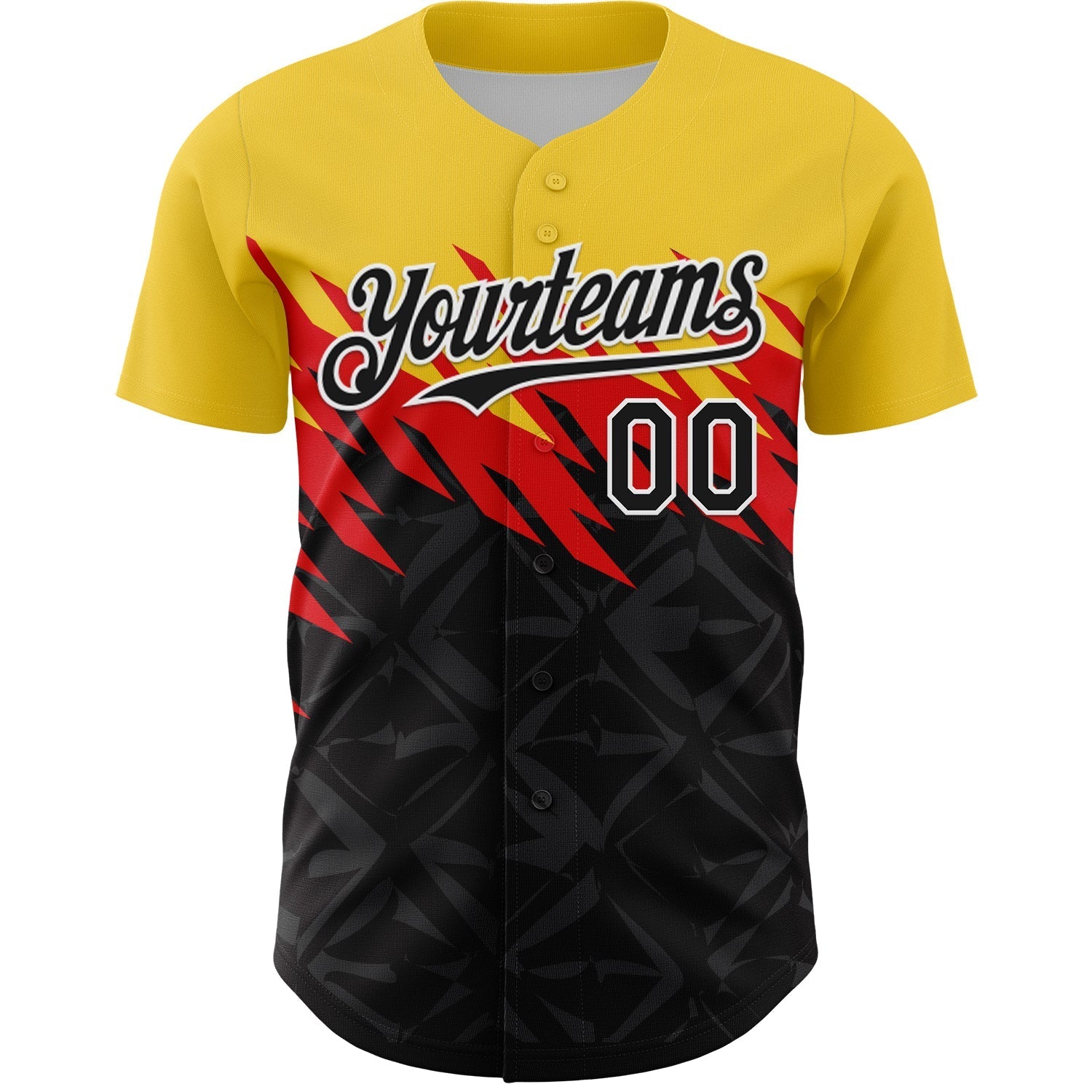 Custom Yellow Black-White 3D Pattern Design Abstract Shape Authentic Baseball Jersey baseball jersey product view 2