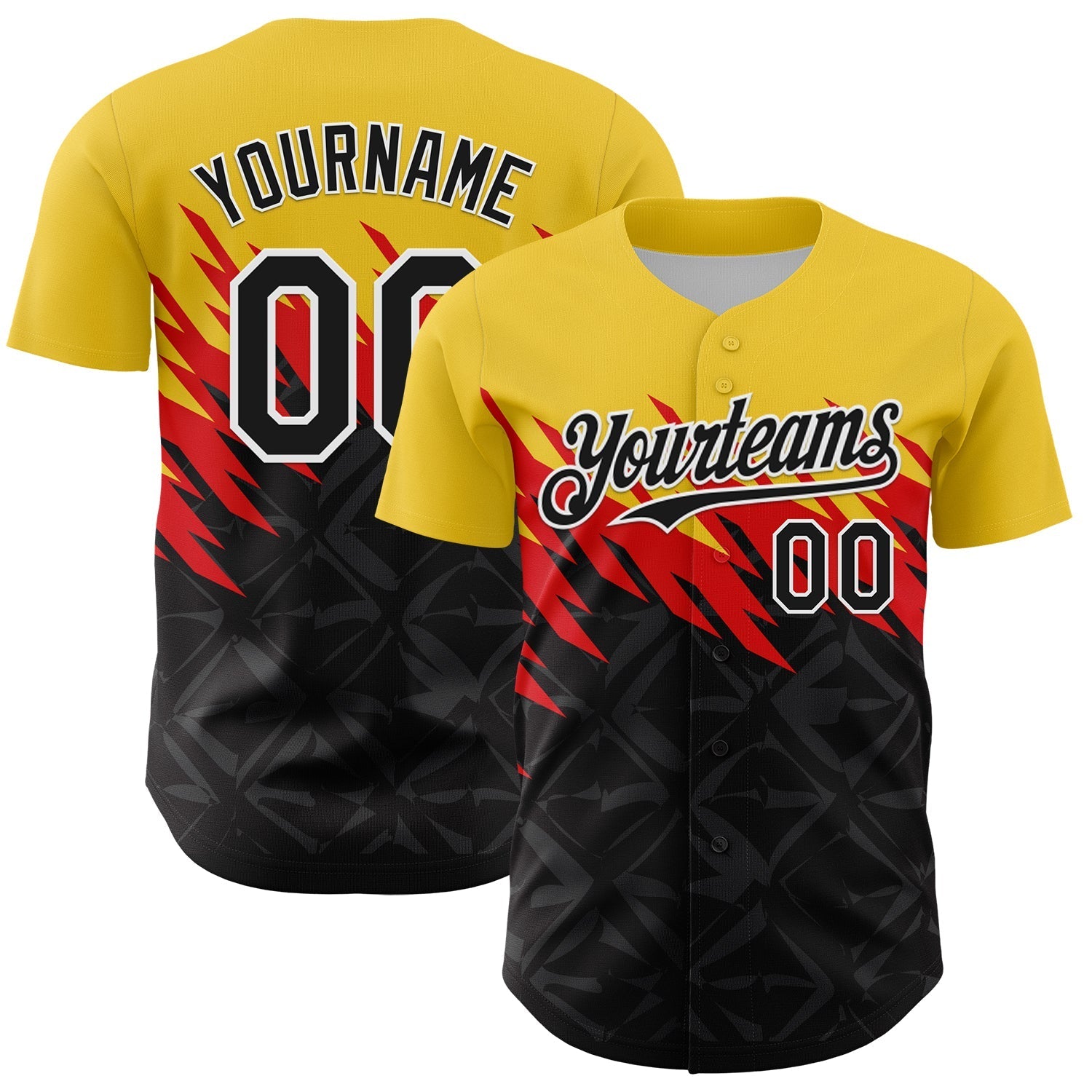 Custom Yellow Black-White 3D Pattern Design Abstract Shape Authentic Baseball Jersey baseball jersey product view 1