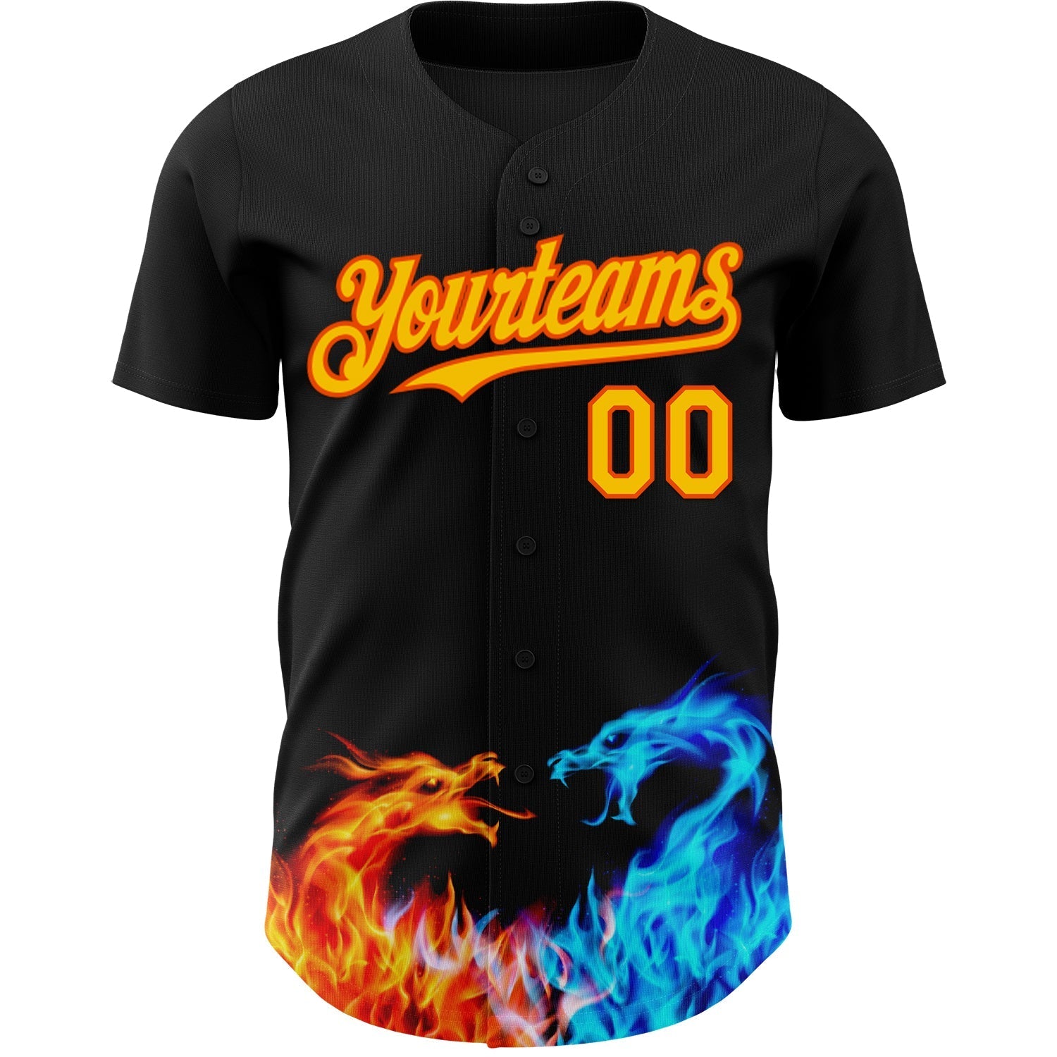 Custom Black Yellow-Orange 3D Pattern Design Fire Dragon Authentic Baseball Jersey baseball jersey product view 2