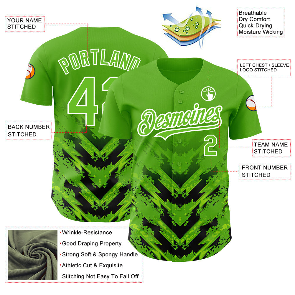 Custom Aurora Green Black-White 3D Pattern Design Abstract Arrow Authentic Baseball Jersey baseball jersey product view 3