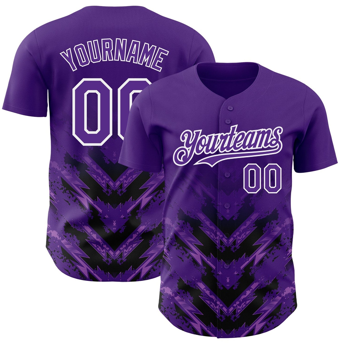 Custom Purple Black-White 3D Pattern Design Abstract Arrow Authentic Baseball Jersey baseball jersey product view 1