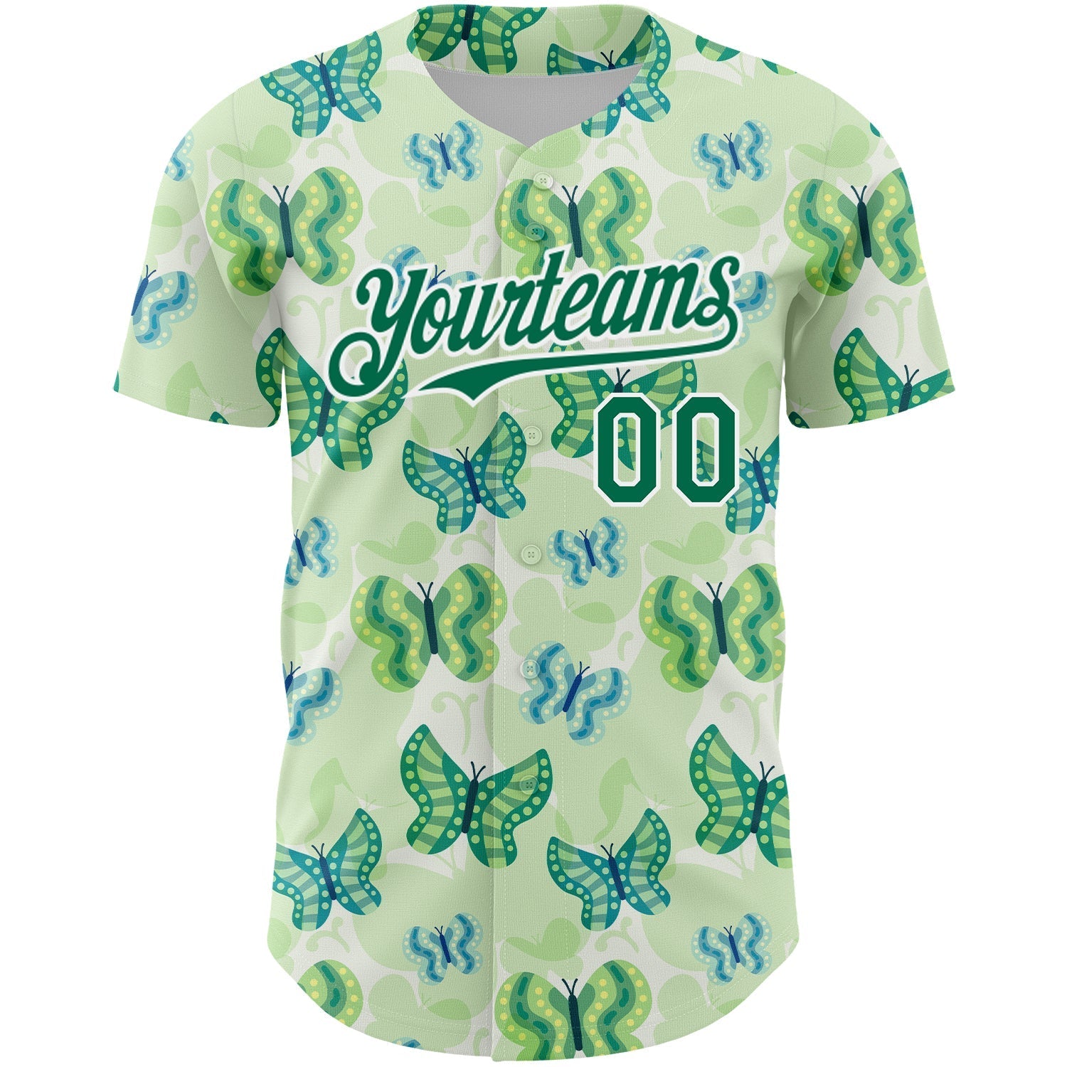 Custom White Kelly Green 3D Pattern Design Animal Butterfly Authentic Baseball Jersey baseball jersey product view 2