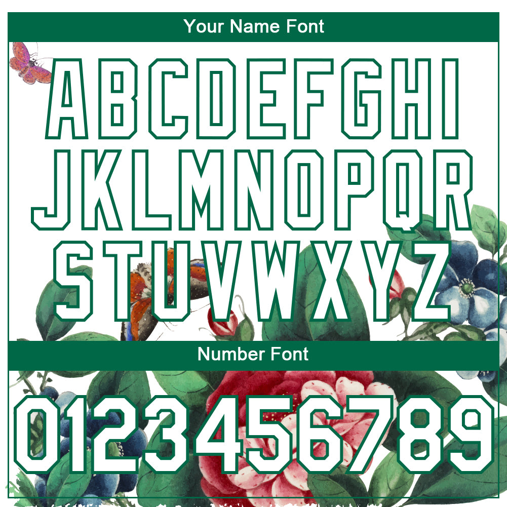 Custom White Kelly Green 3D Pattern Design Animal Butterfly And Flower Authentic Baseball Jersey baseball jersey product view 5