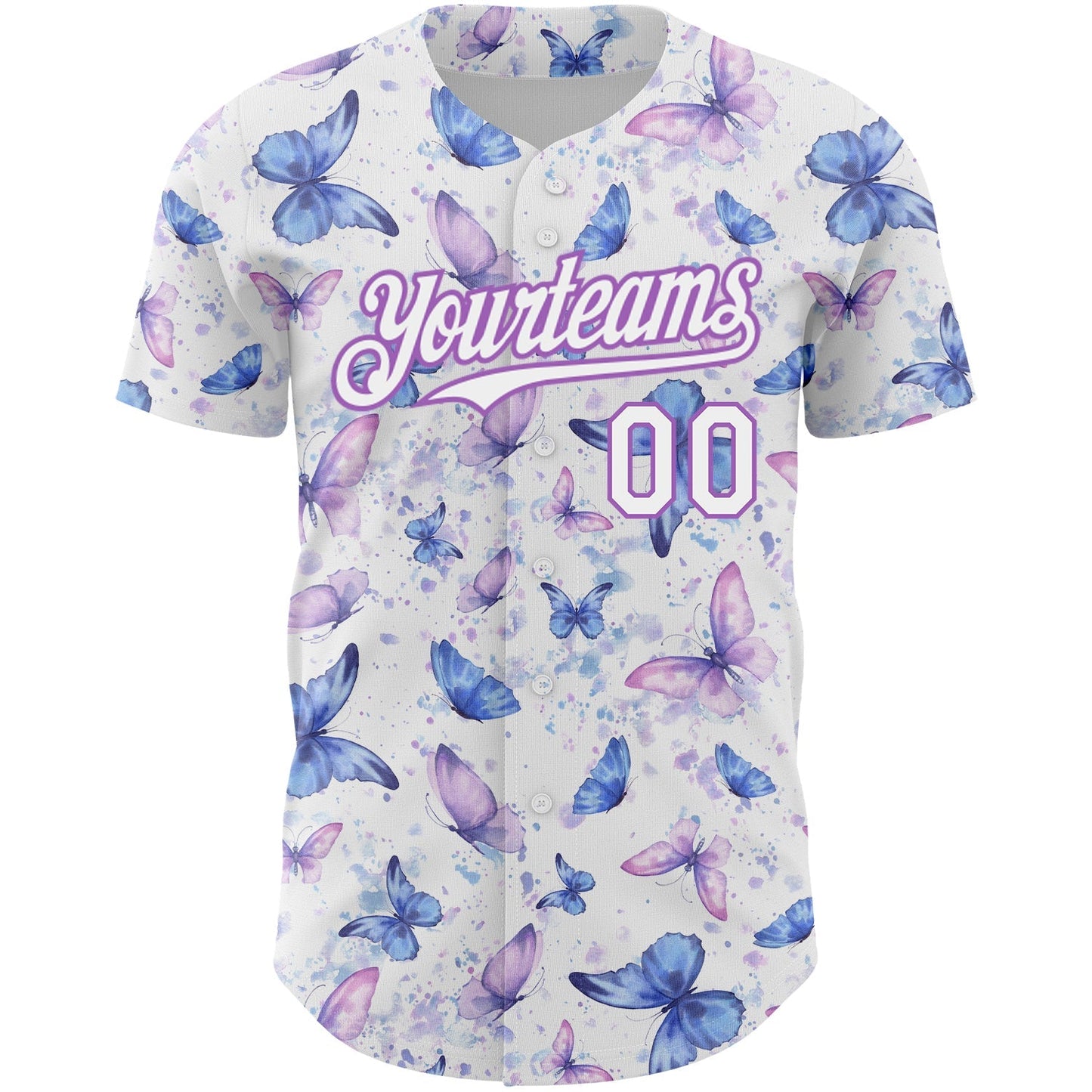 Custom White Medium Purple 3D Pattern Design Animal Butterfly Authentic Baseball Jersey baseball jersey product view 2