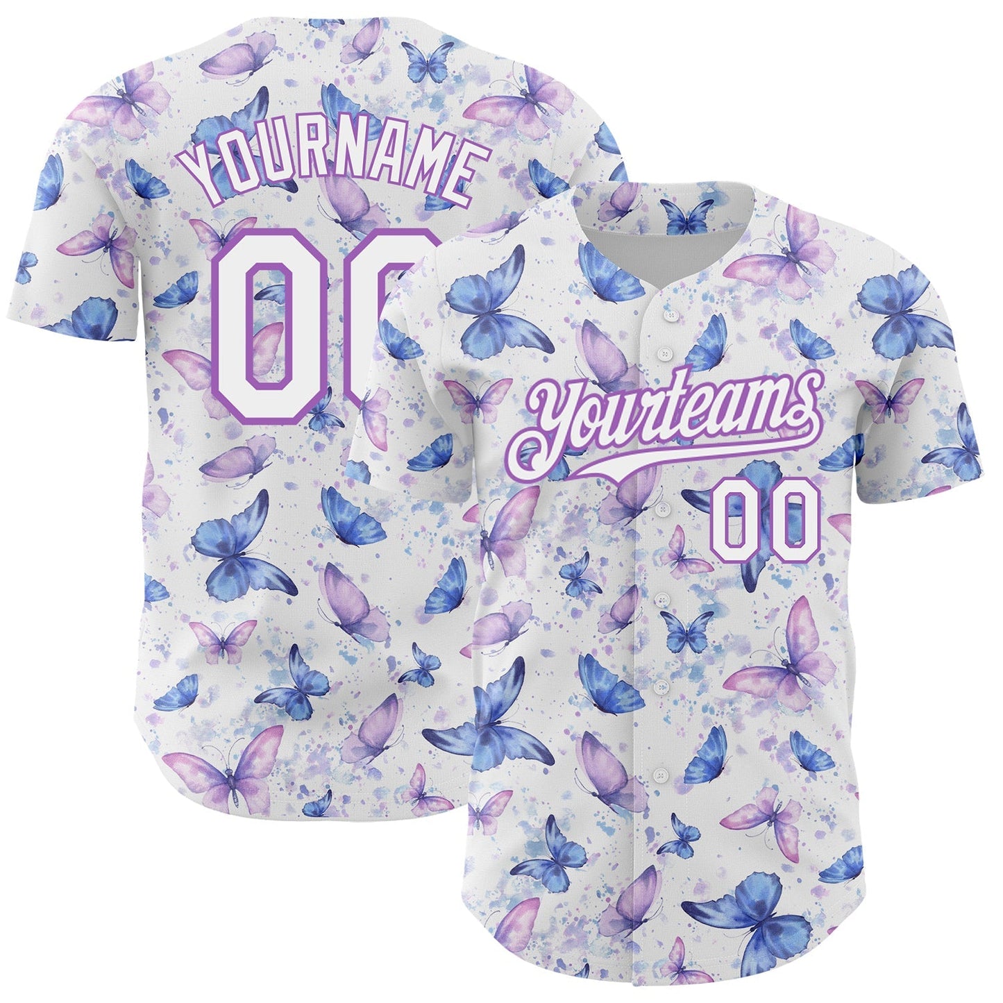 Custom White Medium Purple 3D Pattern Design Animal Butterfly Authentic Baseball Jersey baseball jersey product view 1