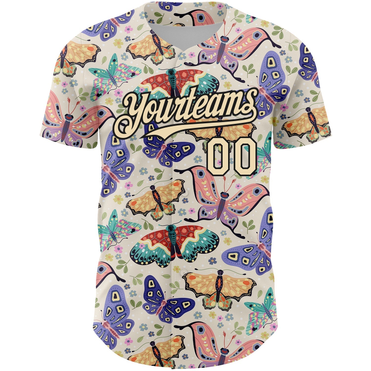 Custom Cream Black 3D Pattern Design Animal Butterfly Authentic Baseball Jersey baseball jersey product view 2