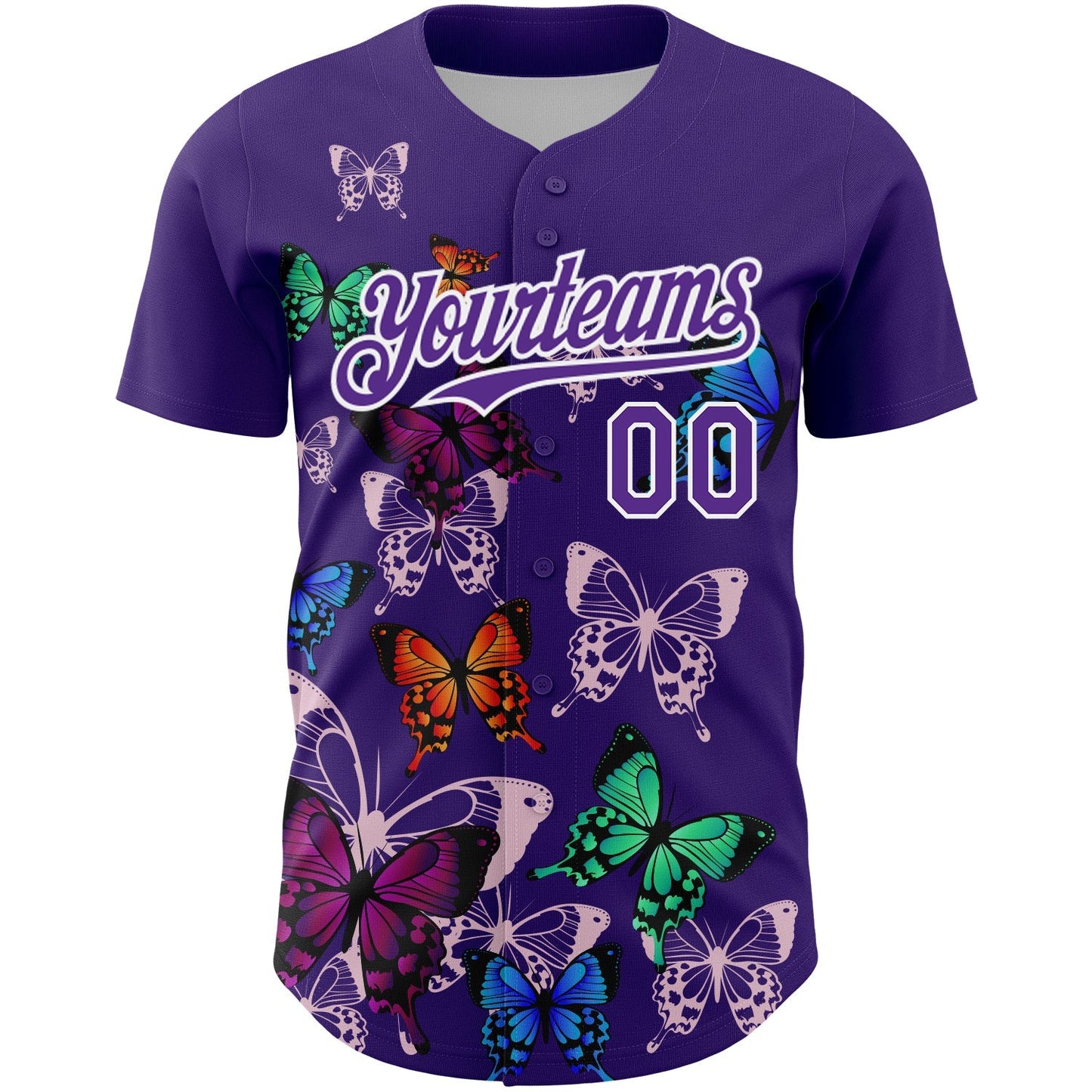 Custom Purple White 3D Pattern Design Animal Butterfly Authentic Baseball Jersey baseball jersey product view 2