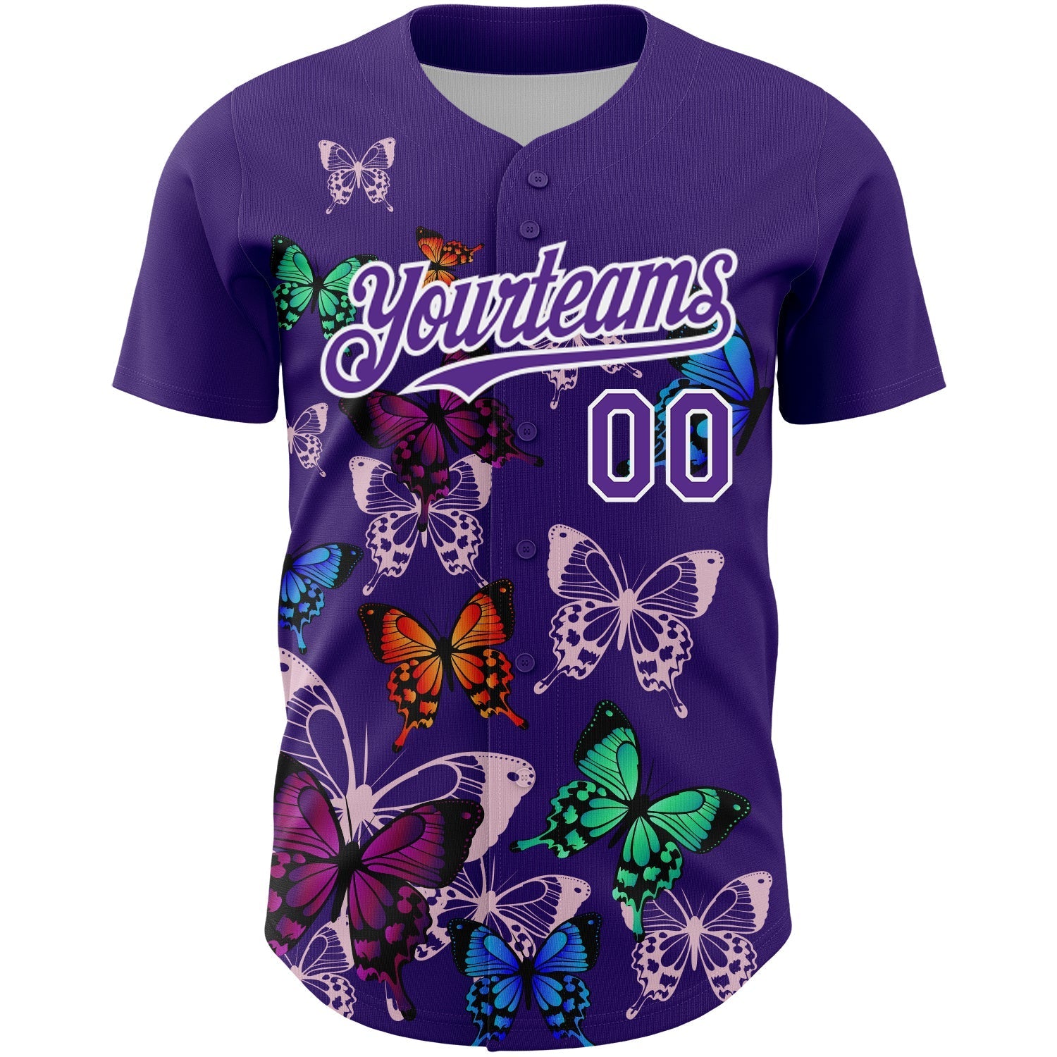 Custom Purple White 3D Pattern Design Animal Butterfly Authentic Baseball Jersey baseball jersey product view 2