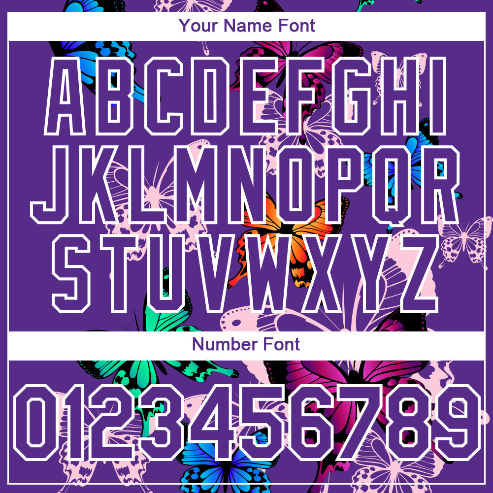 Custom Purple White 3D Pattern Design Animal Butterfly Authentic Baseball Jersey baseball jersey product view 5