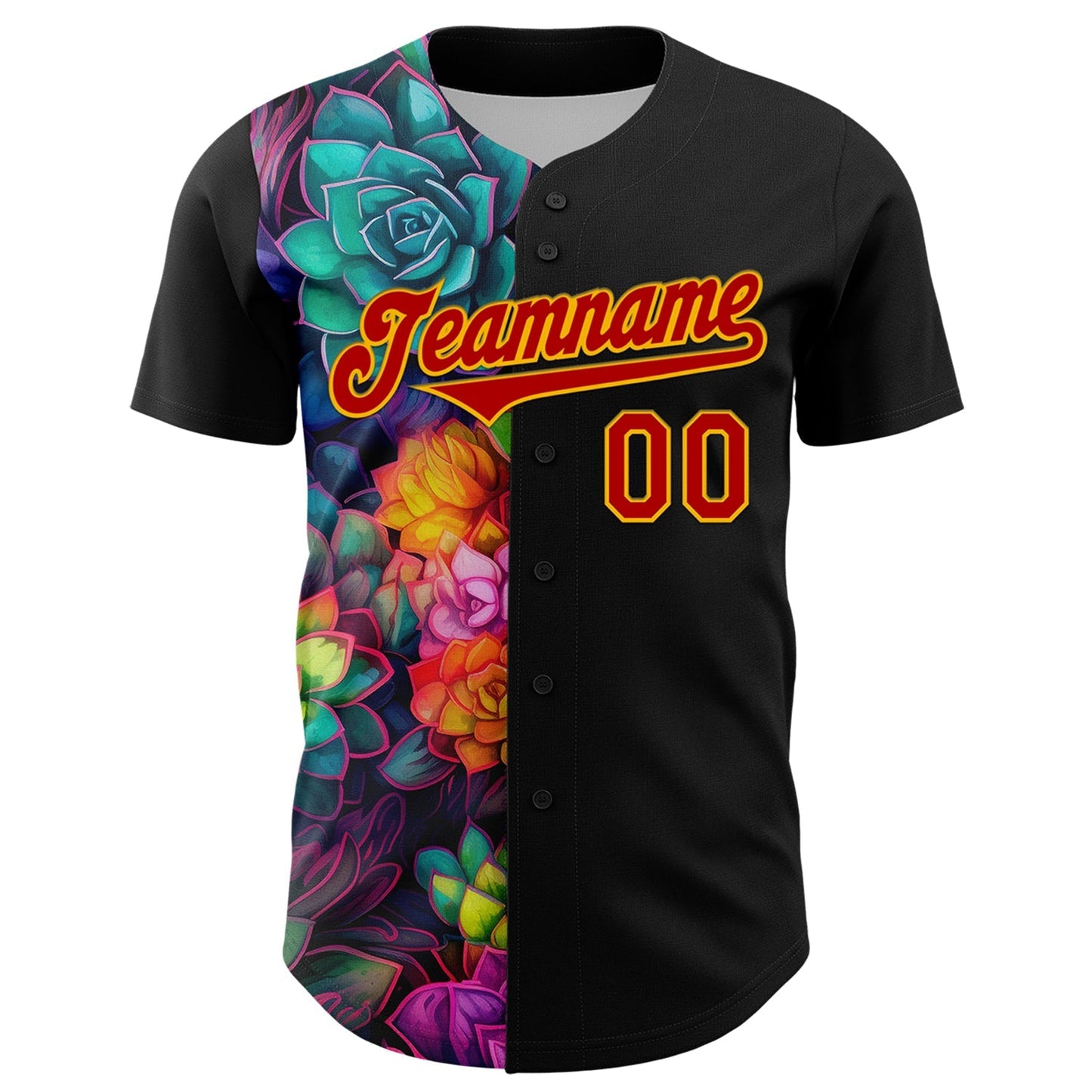 Custom Black Red-Gold 3D Pattern Design Rave Flower Authentic Baseball Jersey baseball jersey product view 2