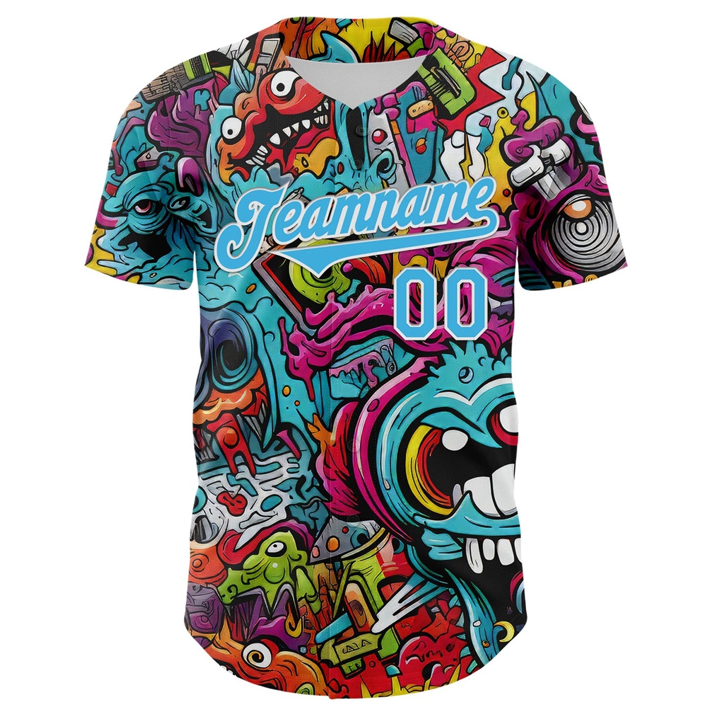 Custom White Sky Blue 3D Pattern Design Rave Psychedelic Authentic Baseball Jersey baseball jersey product view 2