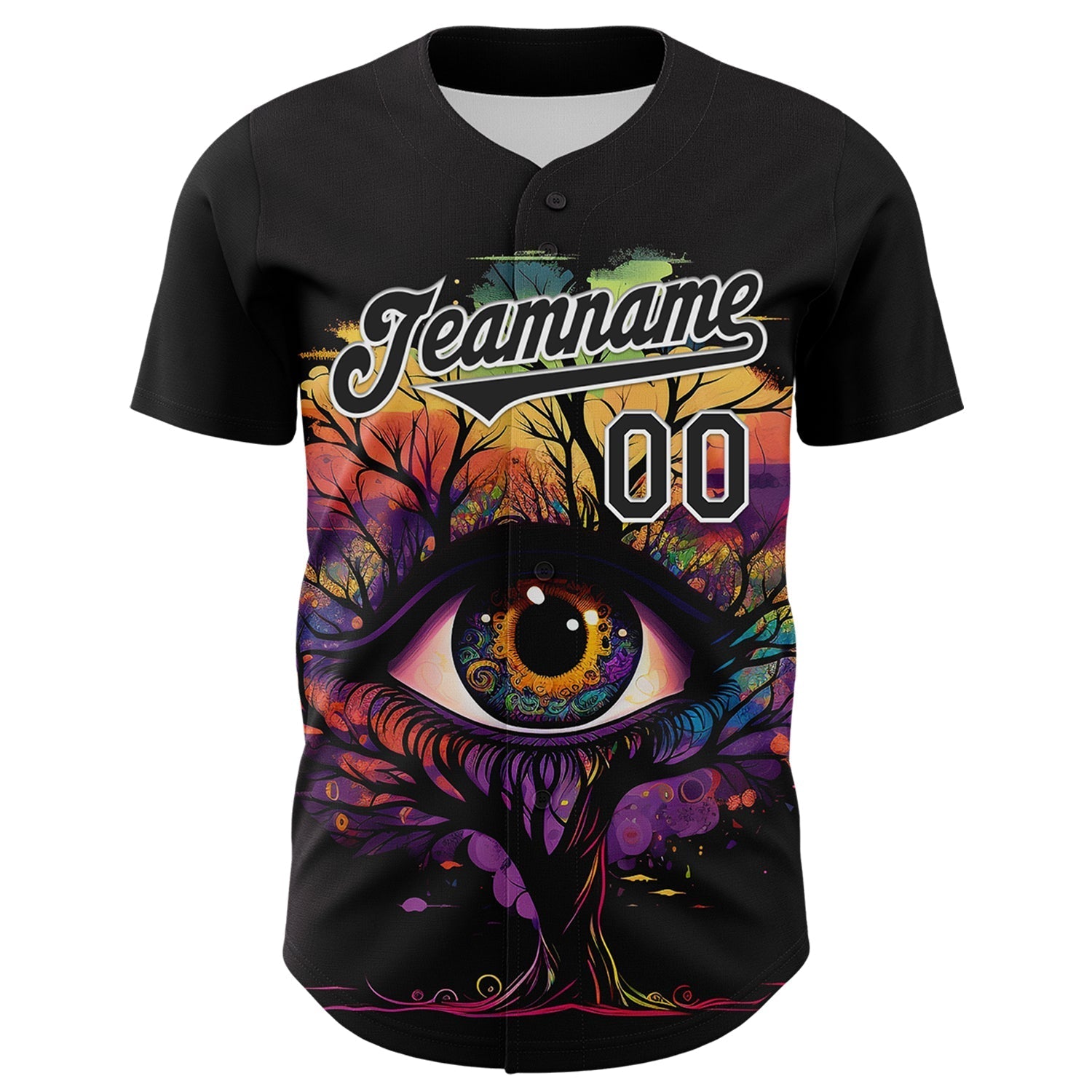 Custom Black White 3D Pattern Design Rave Tree With Eye Authentic Baseball Jersey baseball jersey product view 2