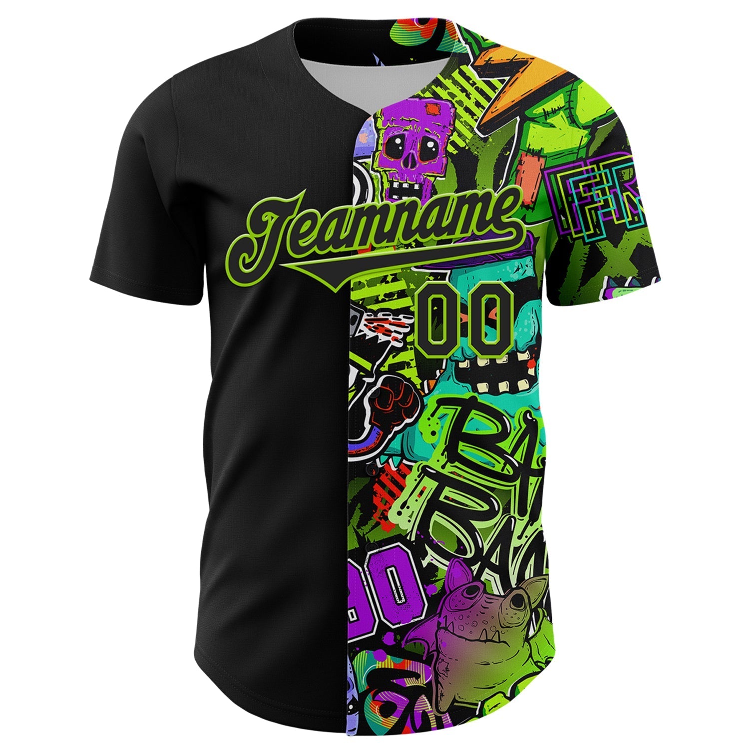 Custom Black Neon Green 3D Pattern Design Rave Monster Authentic Baseball Jersey baseball jersey product view 2