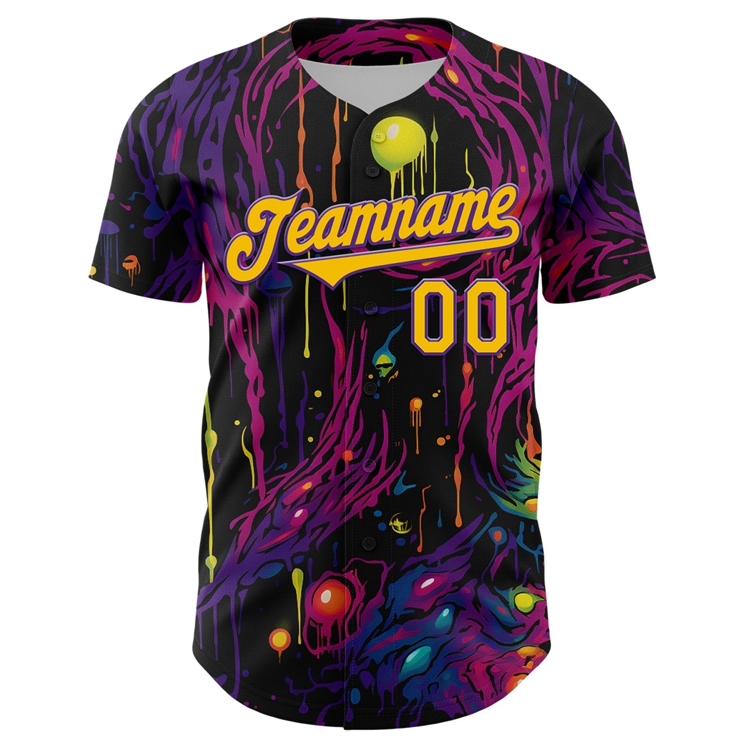Custom Black Yellow-Purple 3D Pattern Design Rave Tree With Eye Authentic Baseball Jersey baseball jersey product view 2