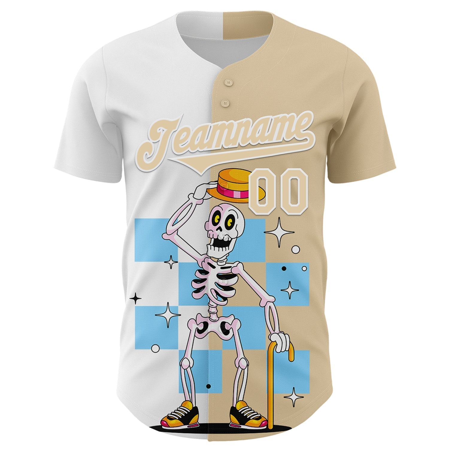 Custom City Cream White 3D Pattern Design Rave Skeleton Authentic Baseball Jersey baseball jersey product view 2