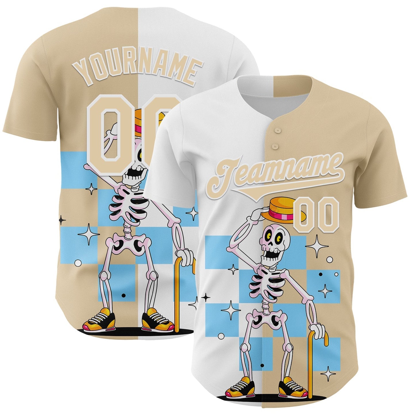 Custom City Cream White 3D Pattern Design Rave Skeleton Authentic Baseball Jersey baseball jersey product view 1