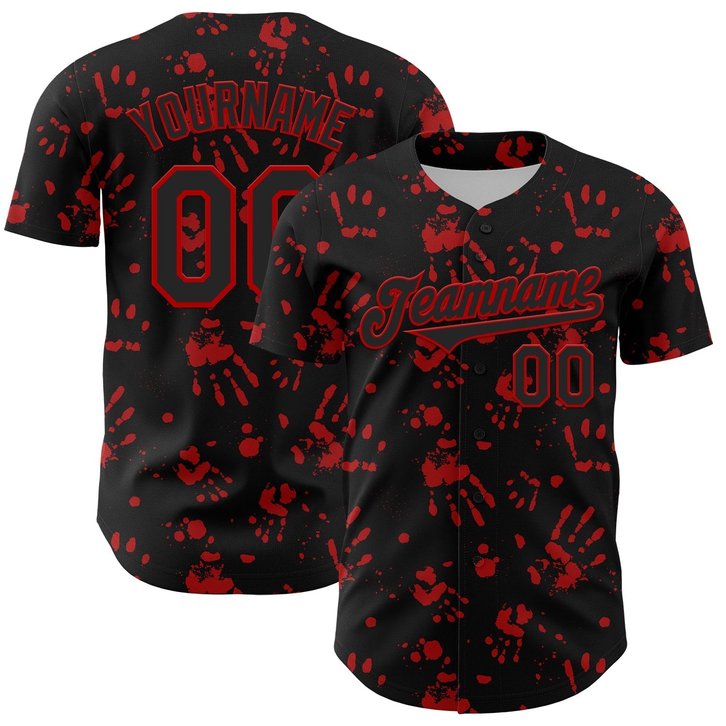 Custom Black Red 3D Pattern Design Rave Bloody Handprint Authentic Baseball Jersey baseball jersey product view 1