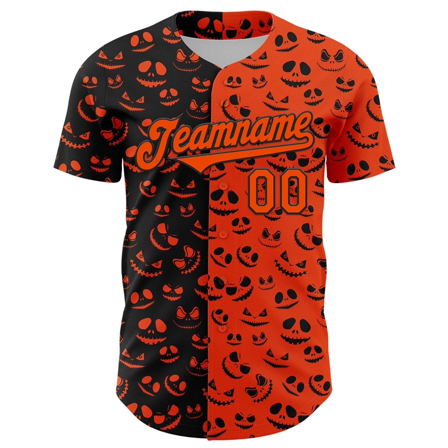 Custom Orange Black 3D Pattern Design Rave Halloween Pumpkin Authentic Baseball Jersey baseball jersey product view 2