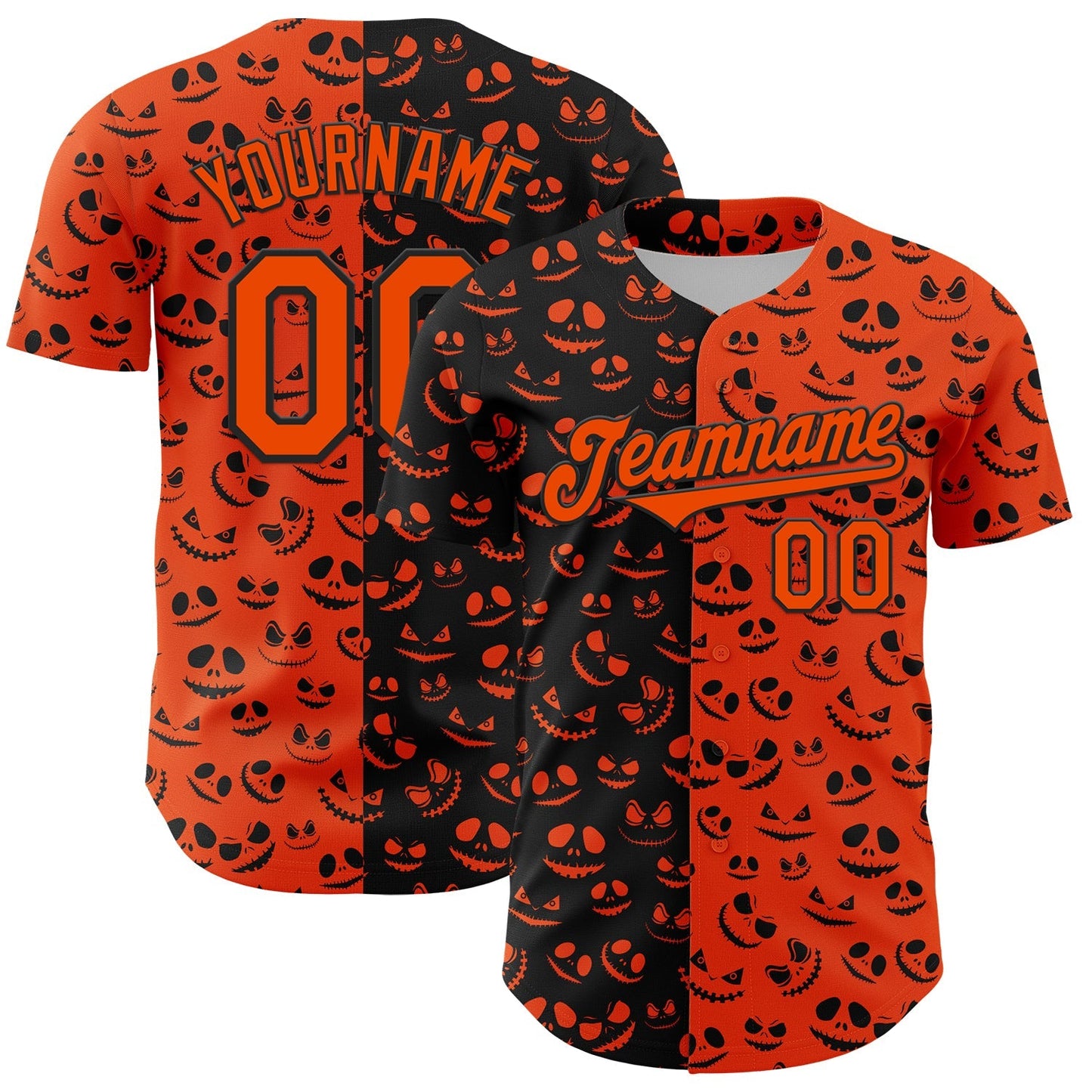 Custom Orange Black 3D Pattern Design Rave Halloween Pumpkin Authentic Baseball Jersey baseball jersey product view 1