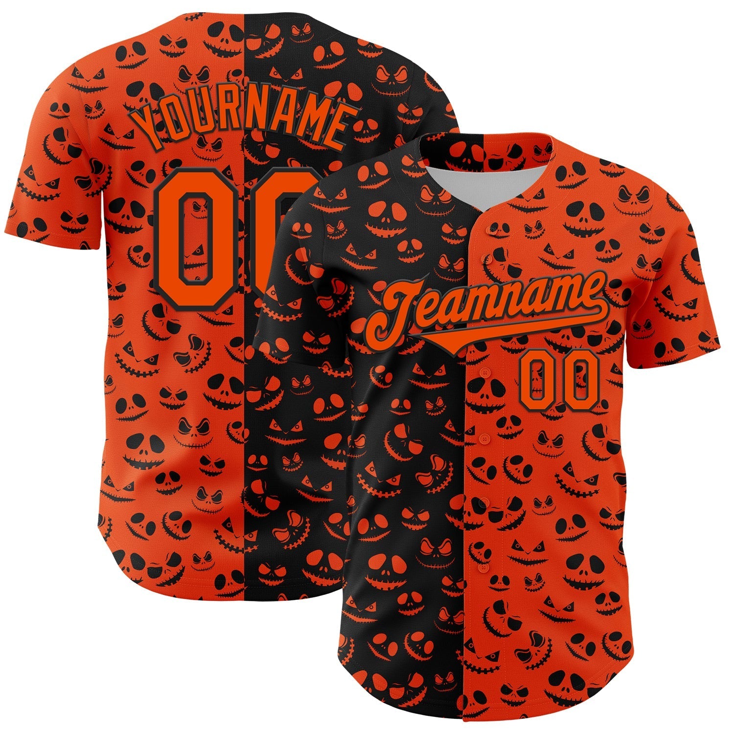 Custom Orange Black 3D Pattern Design Rave Halloween Pumpkin Authentic Baseball Jersey baseball jersey product view 1