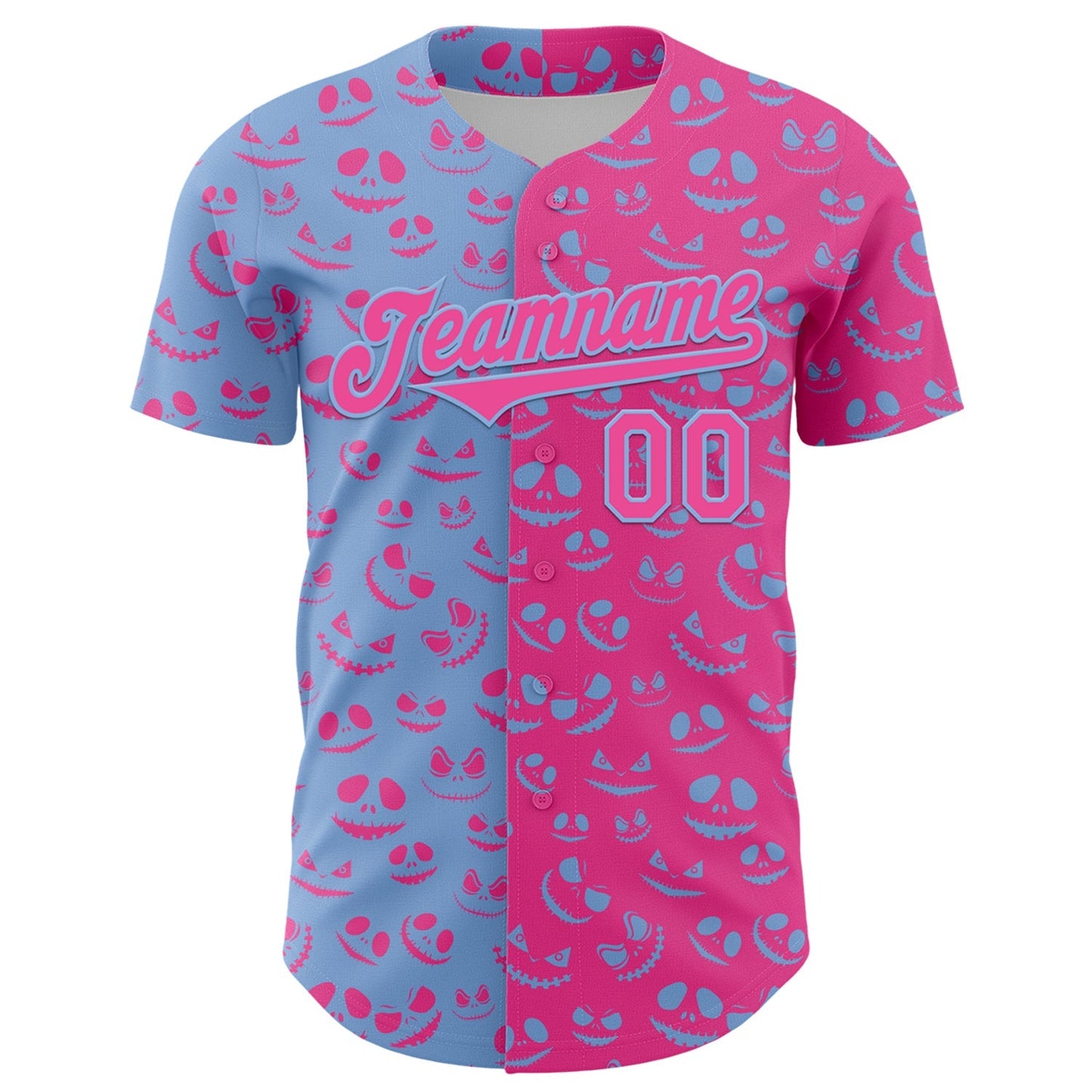 Custom Pink Light Blue 3D Pattern Design Rave Halloween Pumpkin Authentic Baseball Jersey baseball jersey product view 2