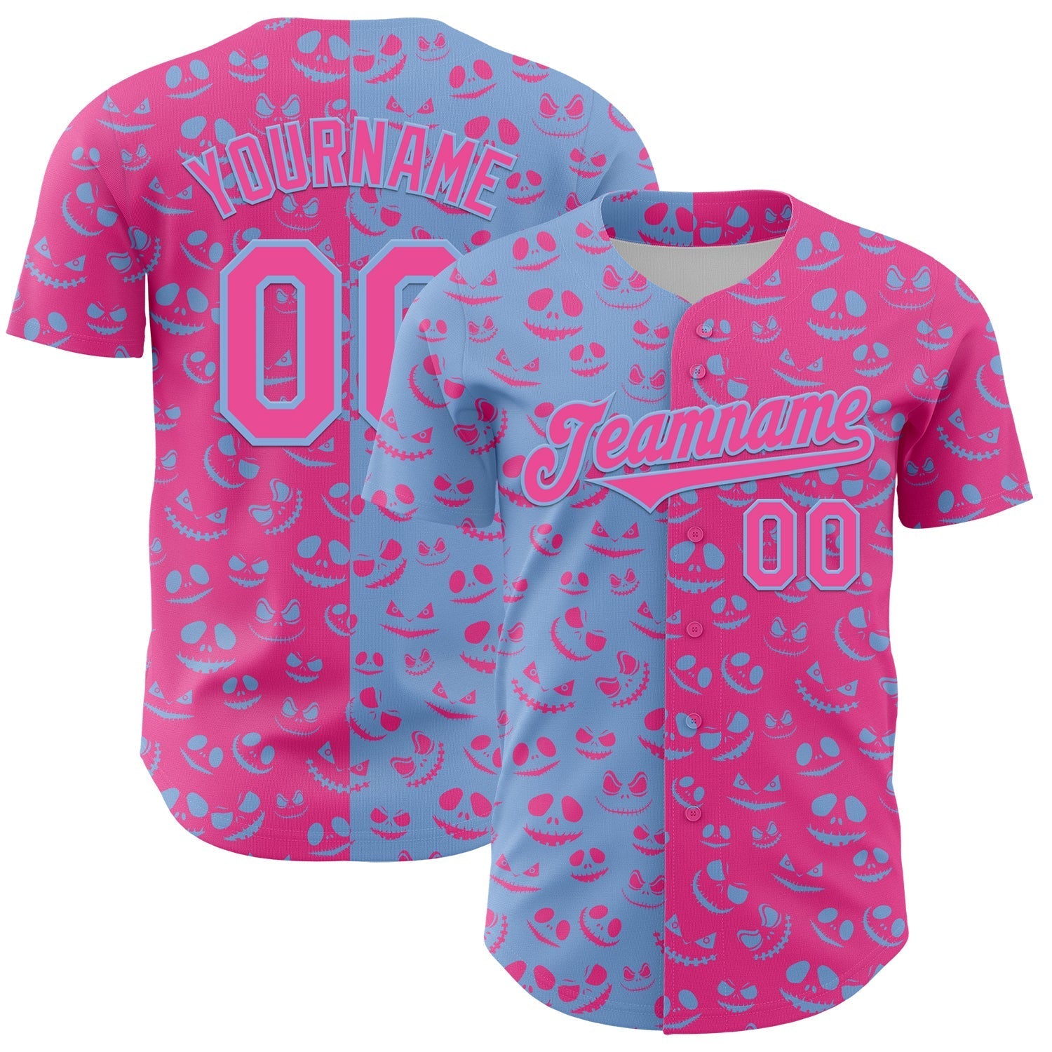 Custom Pink Light Blue 3D Pattern Design Rave Halloween Pumpkin Authentic Baseball Jersey baseball jersey product view 1