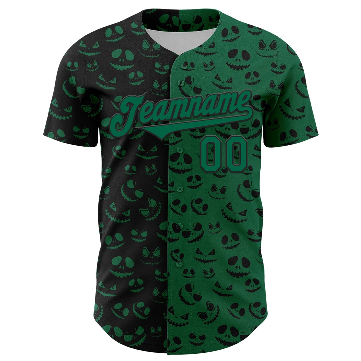 Custom Kelly Green Black 3D Pattern Design Rave Halloween Pumpkin Authentic Baseball Jersey baseball jersey product view 2