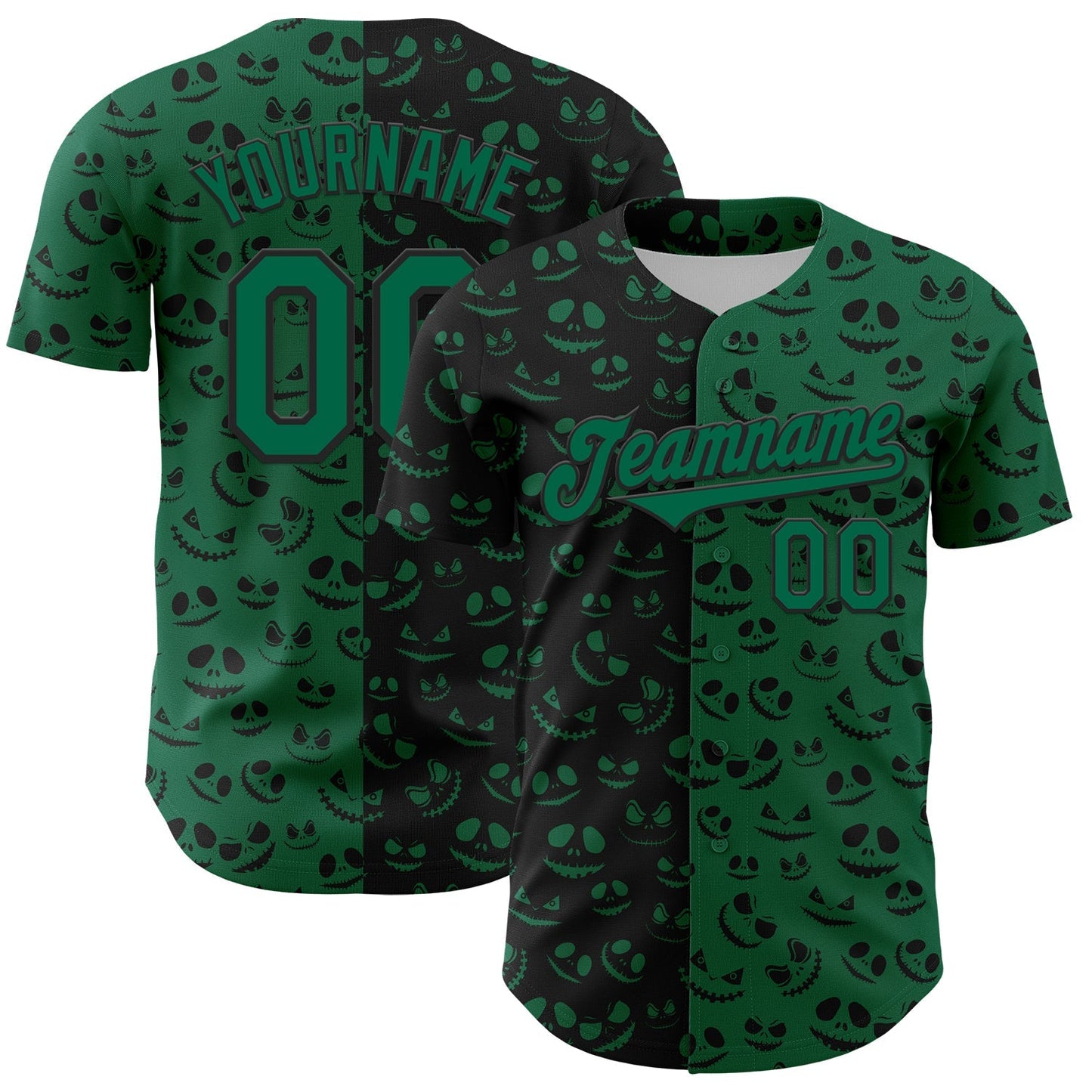 Custom Kelly Green Black 3D Pattern Design Rave Halloween Pumpkin Authentic Baseball Jersey baseball jersey product view 1