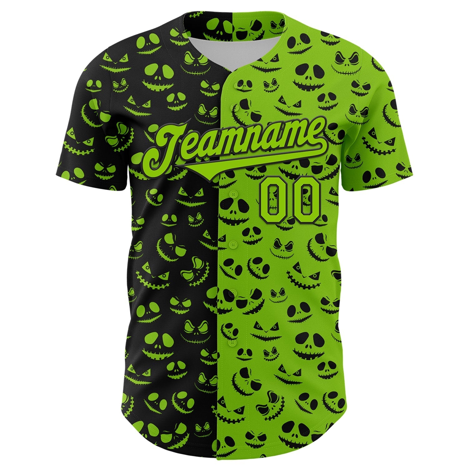 Custom Neon Green Black 3D Pattern Design Rave Halloween Pumpkin Authentic Baseball Jersey baseball jersey product view 2