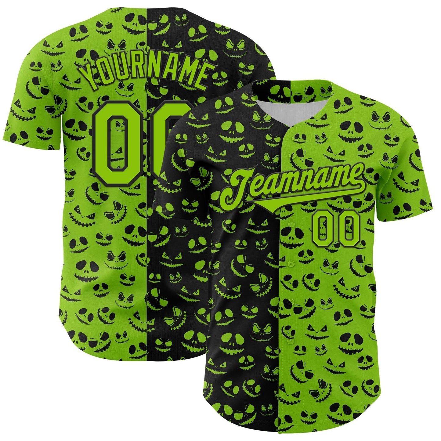 Custom Neon Green Black 3D Pattern Design Rave Halloween Pumpkin Authentic Baseball Jersey baseball jersey product view 1