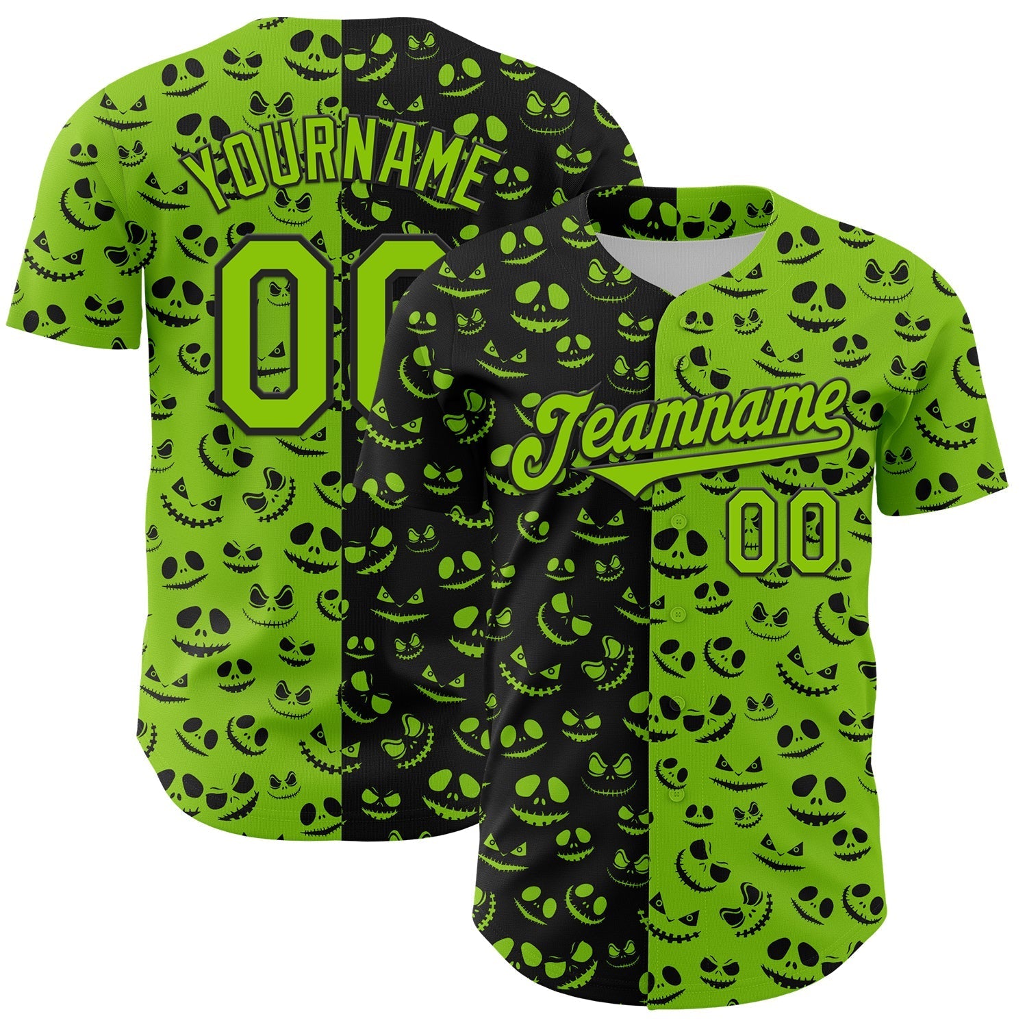 Custom Neon Green Black 3D Pattern Design Rave Halloween Pumpkin Authentic Baseball Jersey baseball jersey product view 1