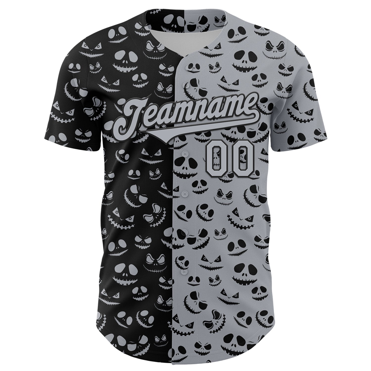 Custom Gray Black 3D Pattern Design Rave Halloween Pumpkin Authentic Baseball Jersey baseball jersey product view 2