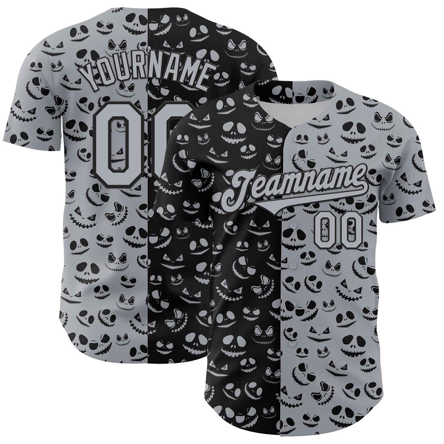 Custom Gray Black 3D Pattern Design Rave Halloween Pumpkin Authentic Baseball Jersey baseball jersey product view 1