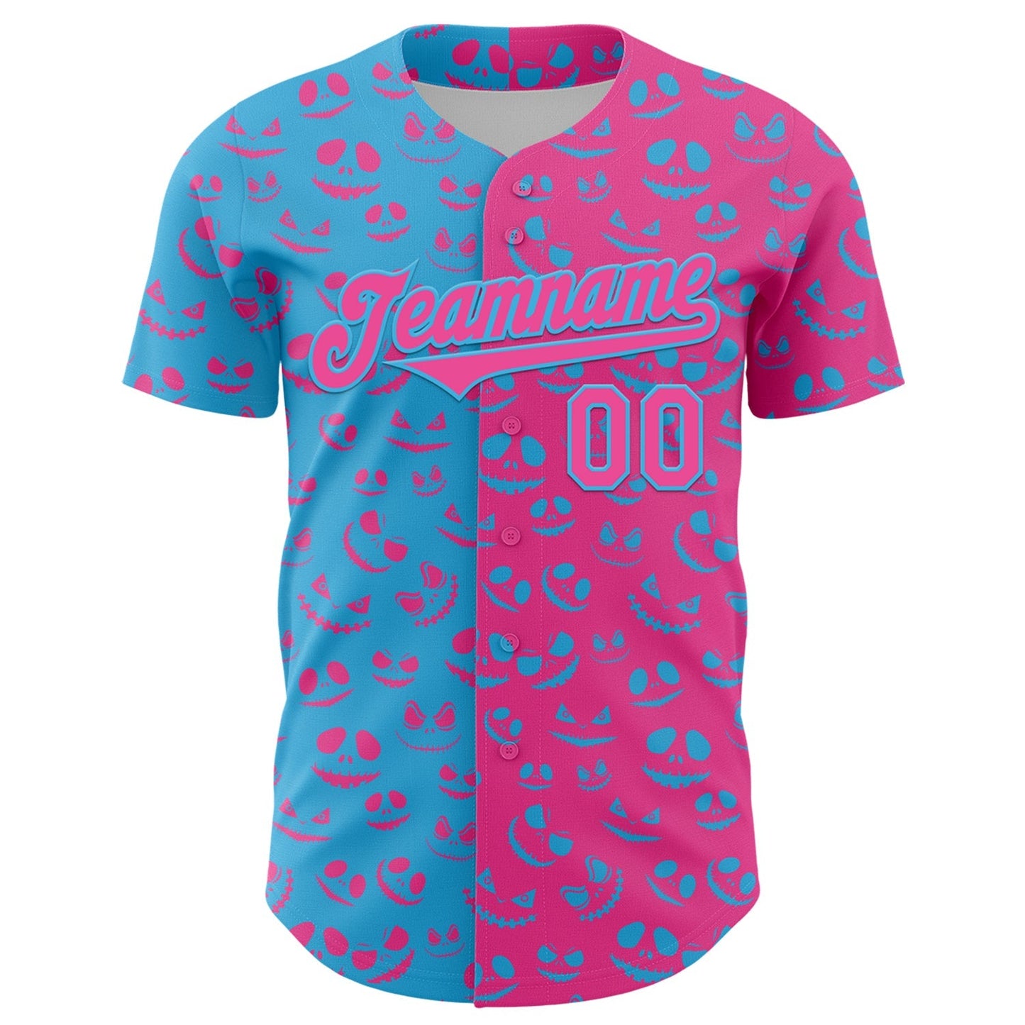 Custom Pink Sky Blue 3D Pattern Design Rave Halloween Pumpkin Authentic Baseball Jersey baseball jersey product view 2