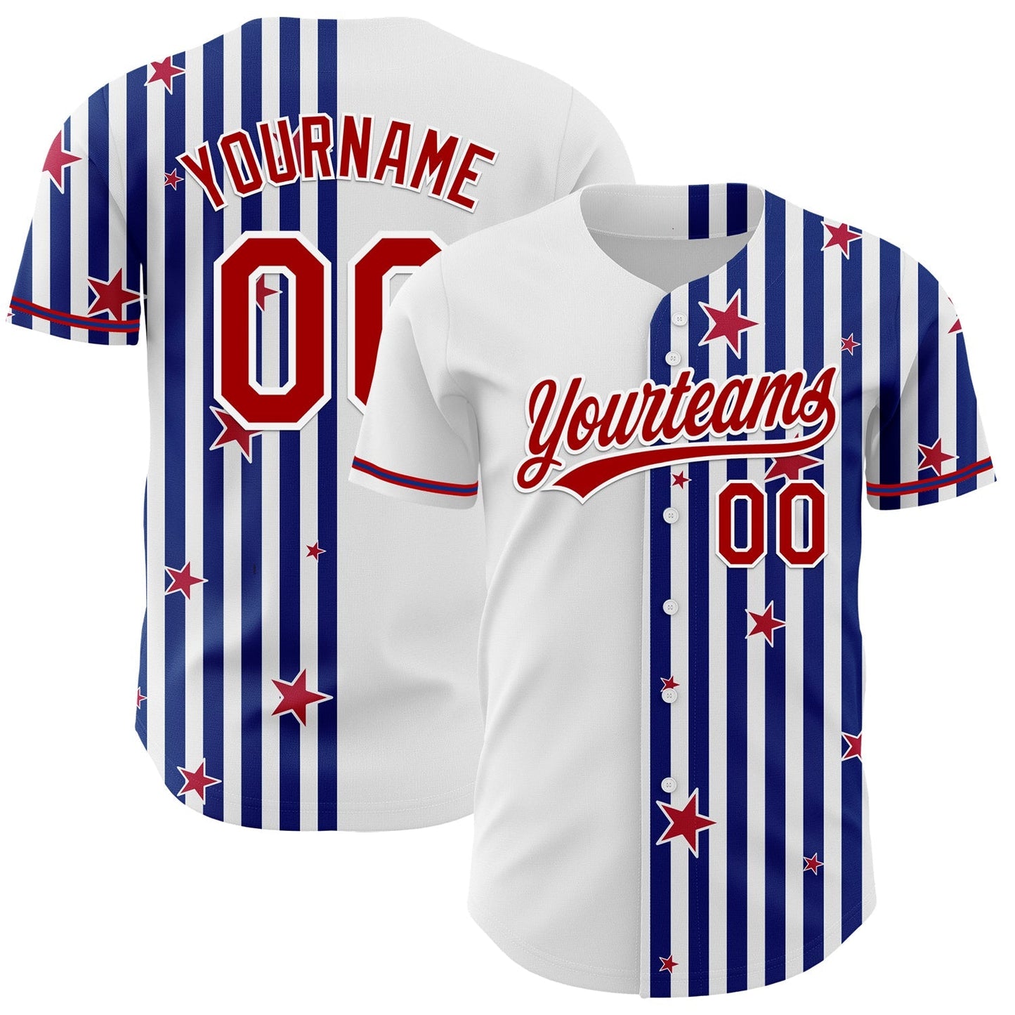 Custom White Red-Royal 3D American Flag Stars Authentic Baseball Jersey baseball jersey product view 2