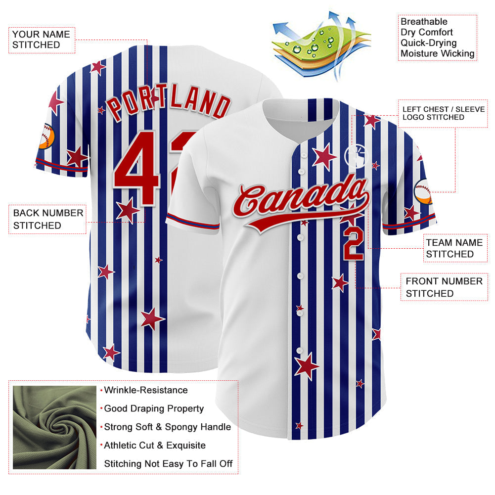 Custom White Red-Royal 3D American Flag Stars Authentic Baseball Jersey baseball jersey product view 3