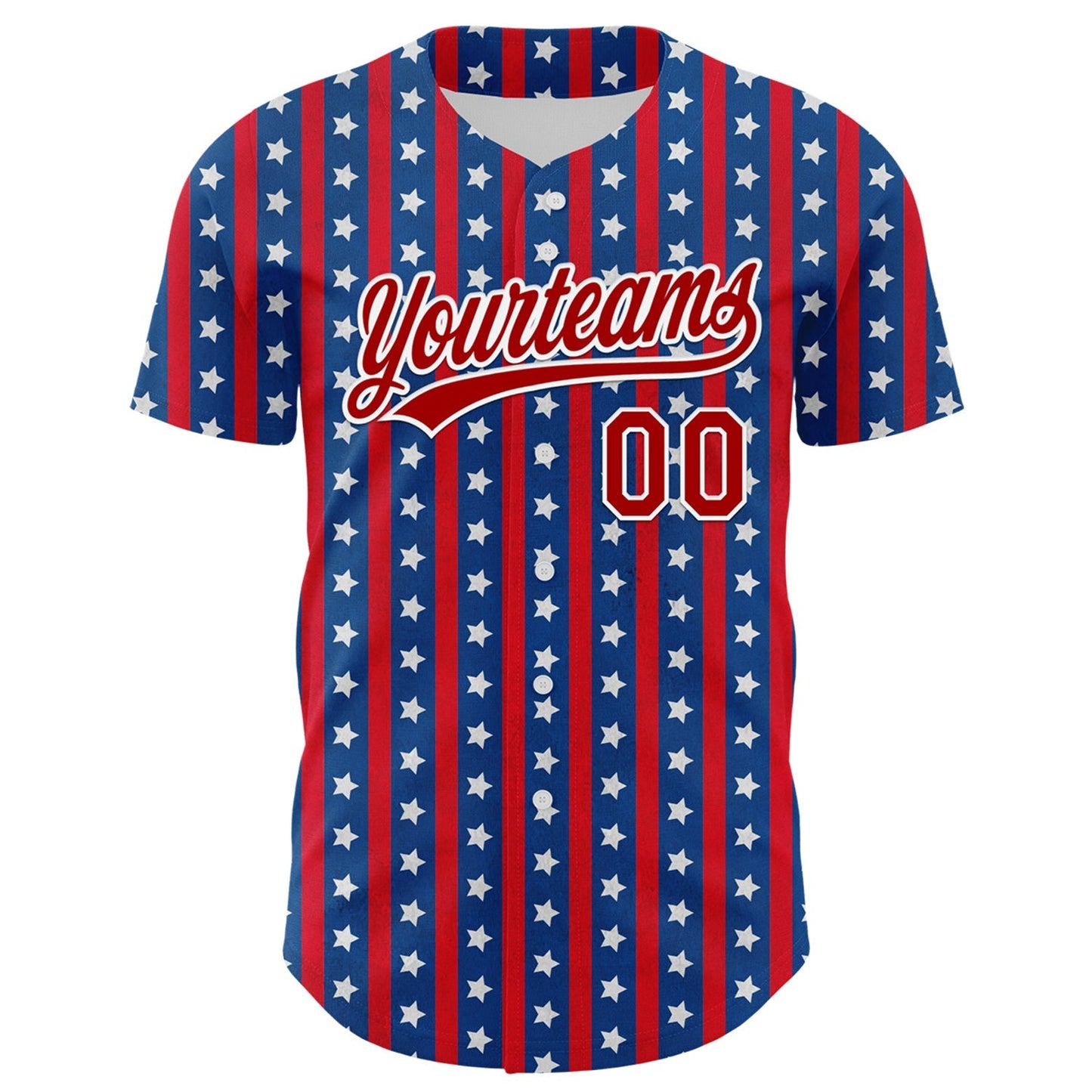 Custom Royal Red-White 3D American Flag Stars Authentic Baseball Jersey baseball jersey product view 2