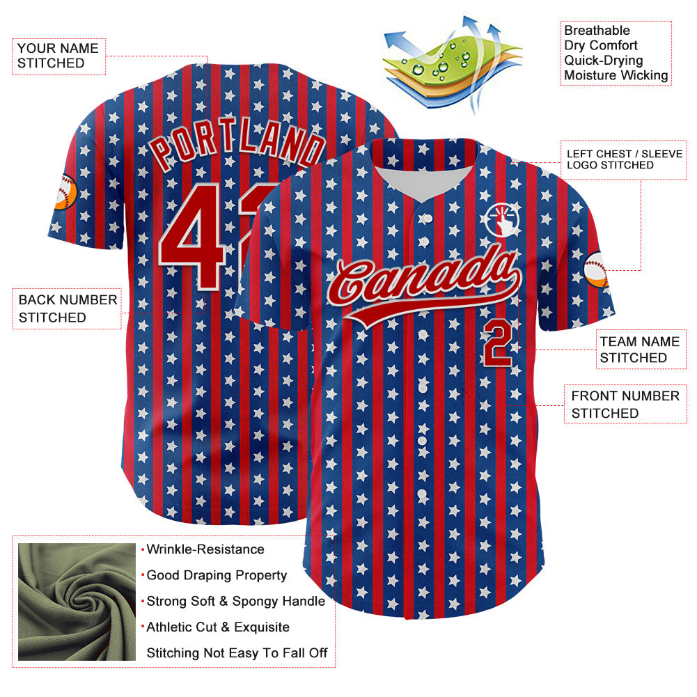 Custom Royal Red-White 3D American Flag Stars Authentic Baseball Jersey baseball jersey product view 3